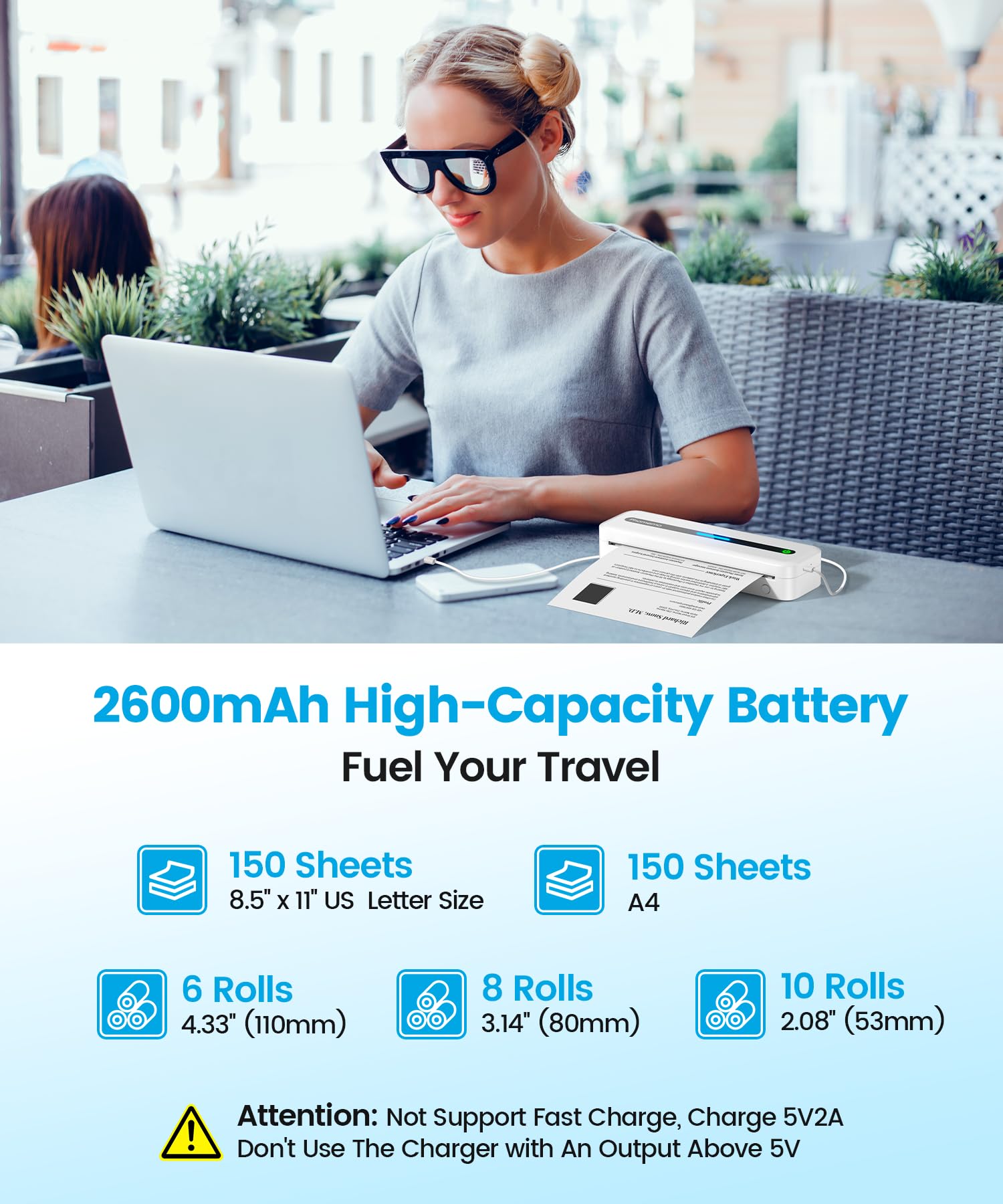 Phomemo M832 Wireless Portable Thermal Printer - Inkless Mini Printer for Travel, Business & Office Use | Compatible with iPhone, Android & Laptop | Print US Letter Size Receipts, Labels & Notes | Perfect for On-the-Go Printing, Home Office & School Projects