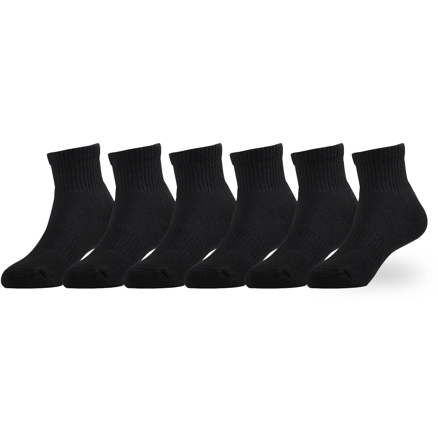 EPEIUS Kids Boys Girls Cushioned Athletic Socks - 6 Pack Thick Cotton Quarter Socks for Running, Sports & School - Comfortable Ankle Socks for Children Ages 4-14 Years - Perfect for Daily Wear, Playtime & Sports Activities