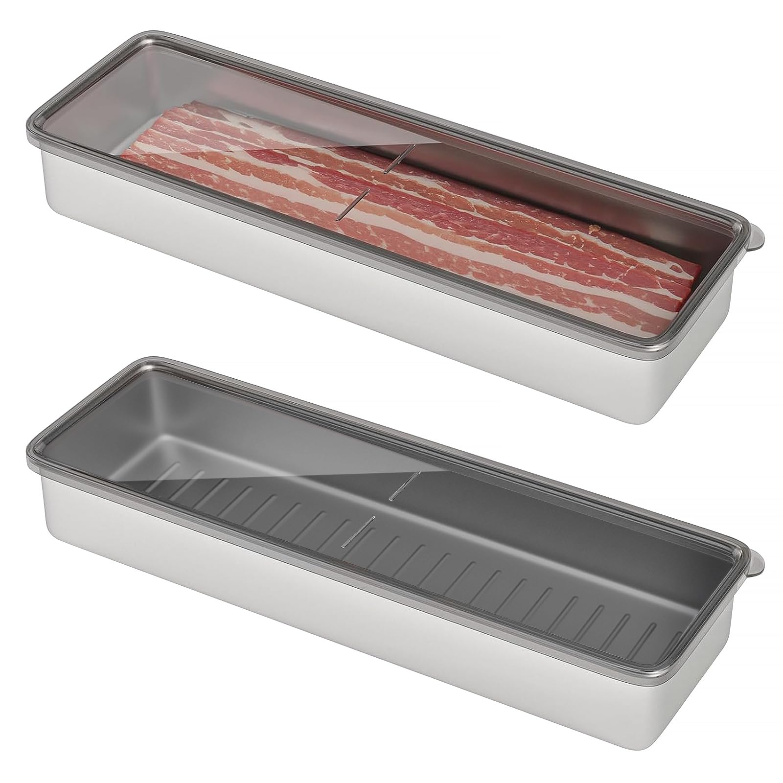 304 Stainless Steel Airtight Bacon & Deli Meat Storage Container for Refrigerator - Dishwasher Safe Food Container with Lid & Elevated Base - Perfect for Kitchen, Camping & Meal Prep (1 Pack)