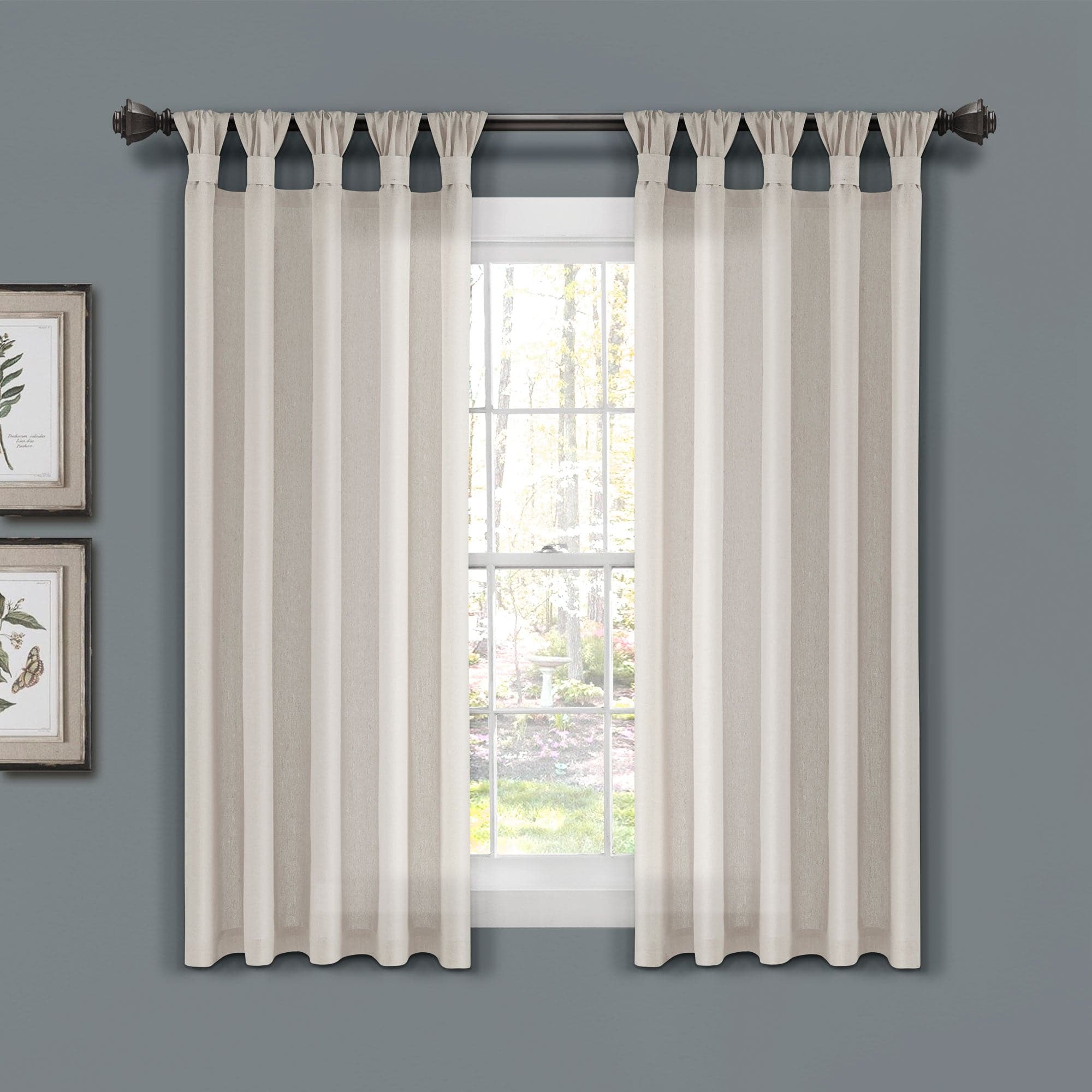 Burlap Knotted Tab Top Window Curtain Panel Set - Natural Linen Textured Room Darkening Drapes for Living Room, Bedroom & Farmhouse Decor