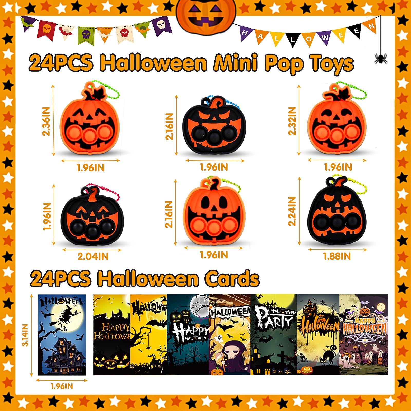 24-Pack Halloween Pumpkin Pop Fidget Toys for Kids - Fun Halloween Party Favors, Classroom Prizes & Trick or Treat Goodie Bag Stuffers - Perfect for Classroom Rewards, Party Giveaways and Halloween Festivities