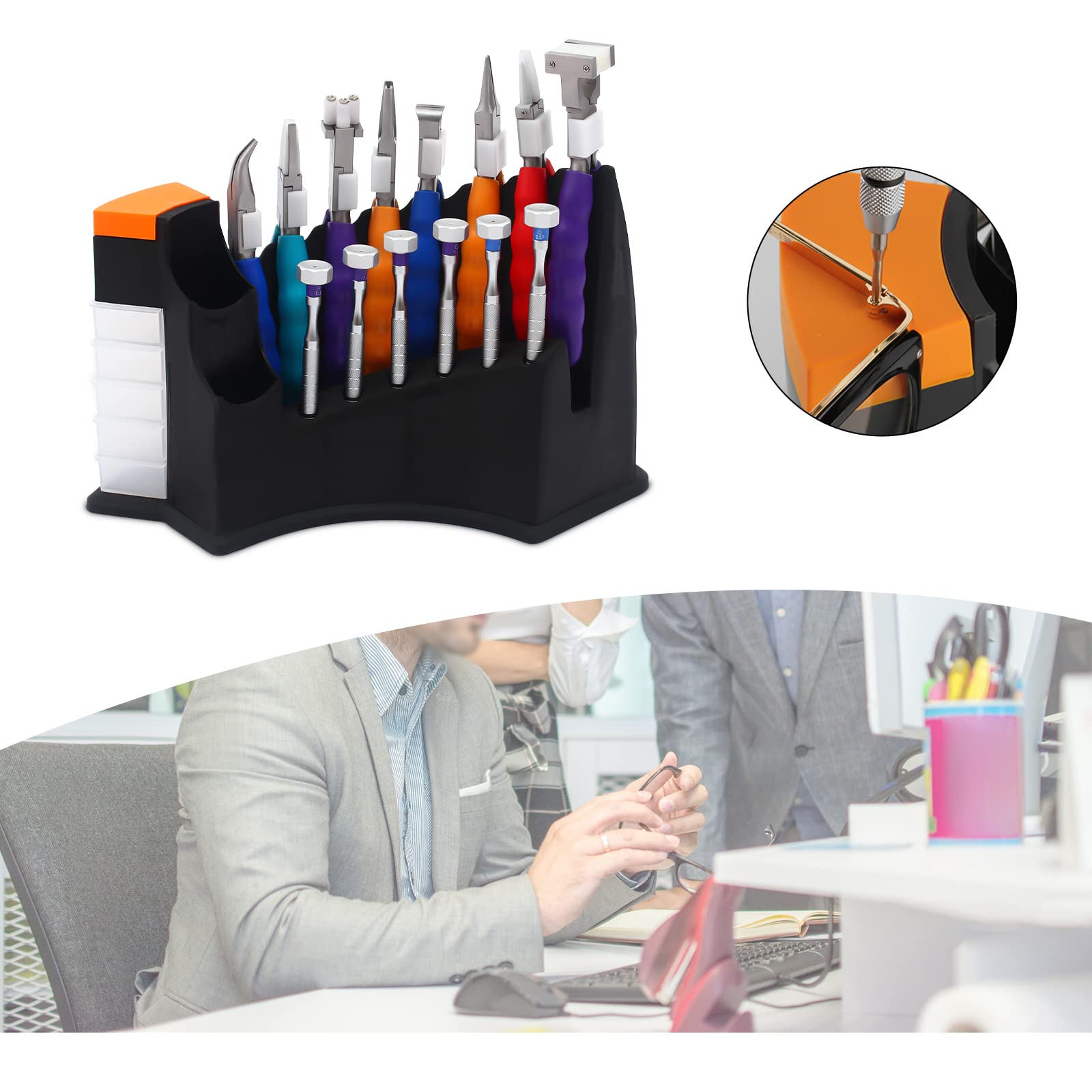 TFCFL Professional Eyeglasses Repair Pliers Set - 6 Screwdrivers & 8 Glasses Repair Tools with Storage Box | Complete Eyewear Repair Kit for Home, Office & Travel | Glasses Frame Adjustment & Maintenance Tools