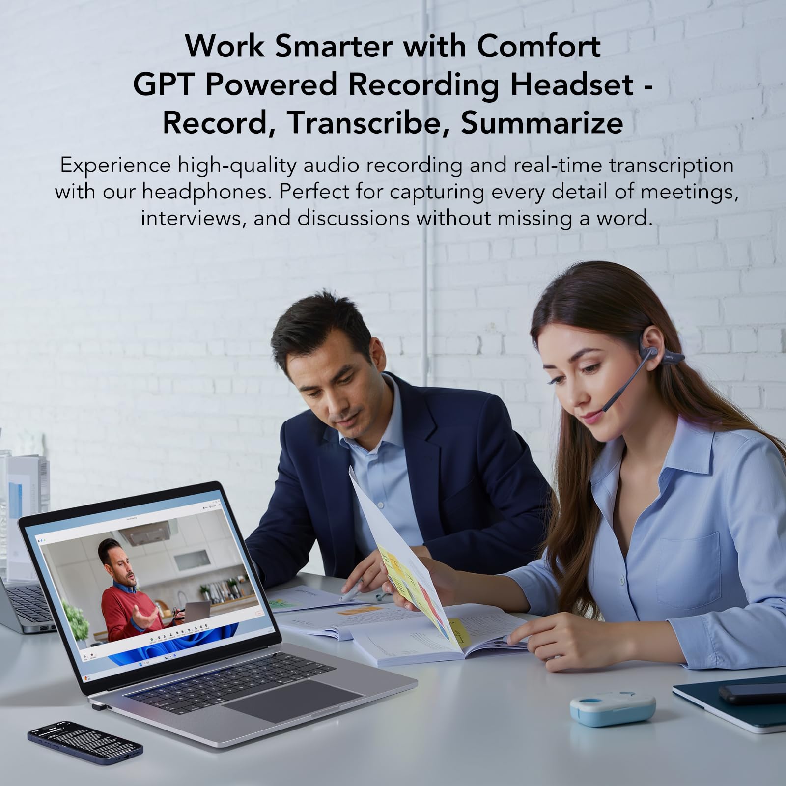 MemPod Pro 2S Open Ear Bluetooth Headset with Mic - ChatGPT Powered Voice Recorder & Transcription, Wireless Dongle & App Control, Supports 10 Languages - Perfect for Lectures, Online Meetings, Conference Calls & Remote Work
