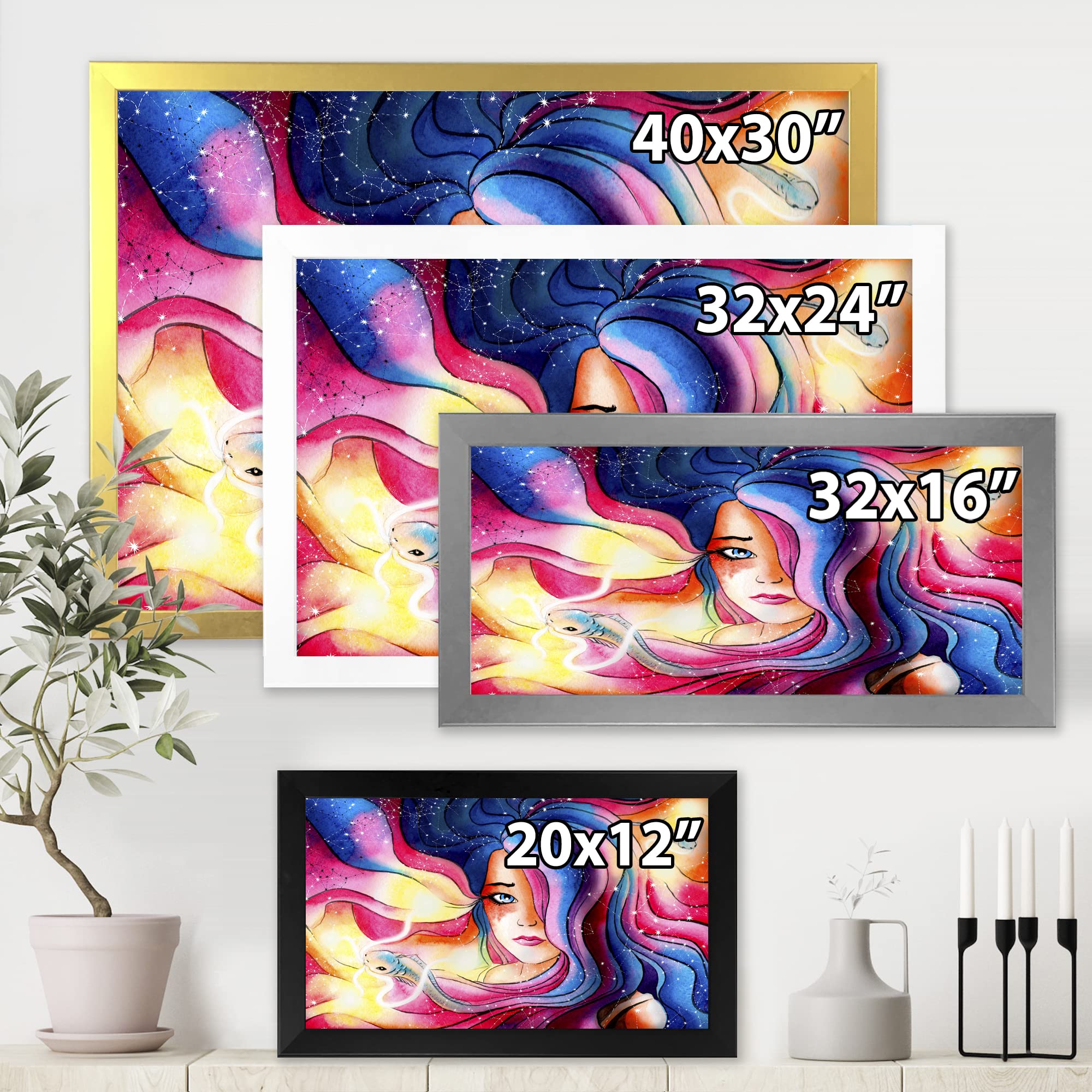 DesignQ The Girl With The Glowing Hair - Modern Framed Wall Art Decor for Living Room, Bedroom & Office - Unique Home & Office Decoration