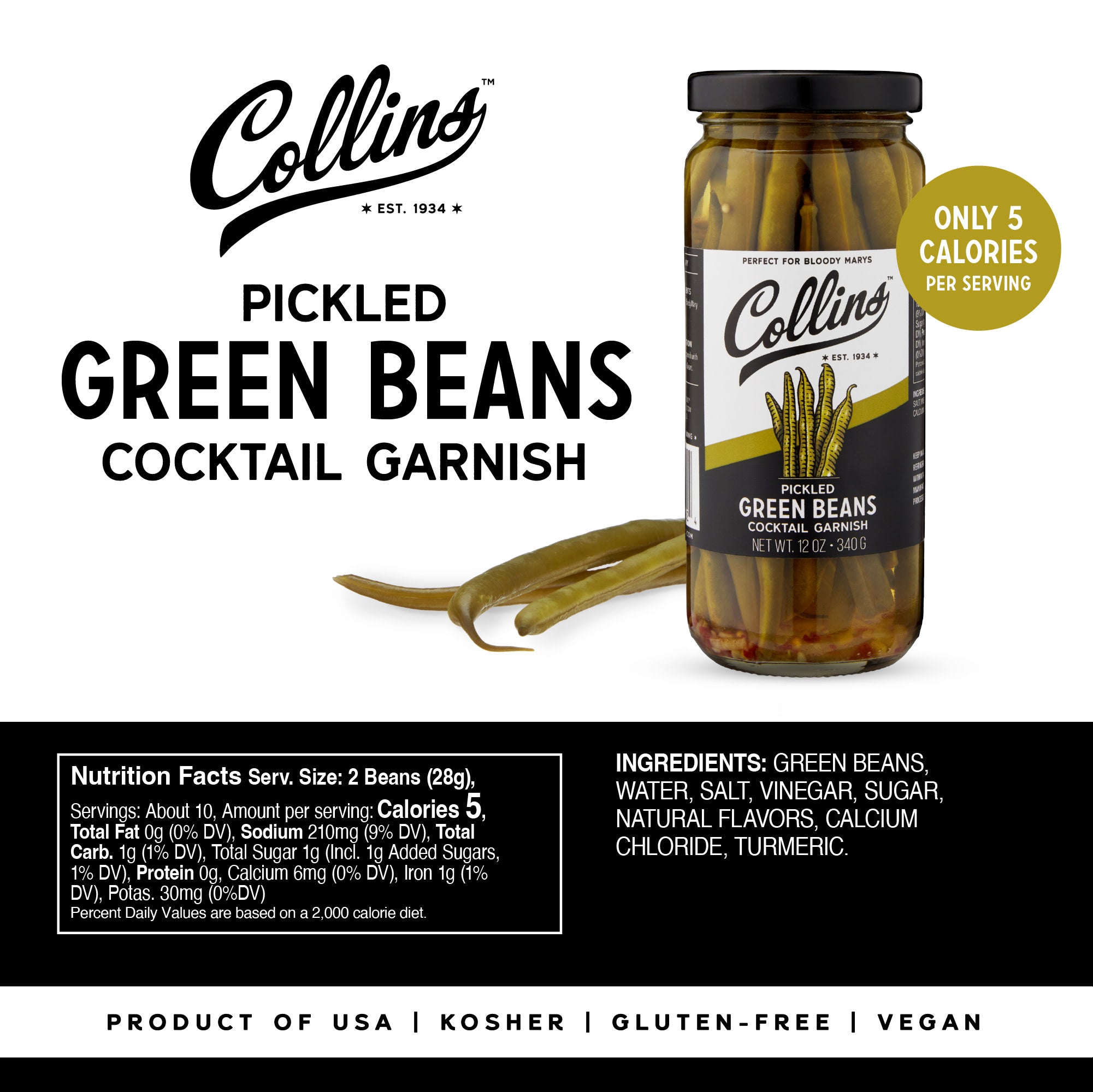 Gourmet Pickled Green Beans - Crunchy & Tangy, 12 oz Jar - Perfect for Salads, Charcuterie Boards & Healthy Snacking