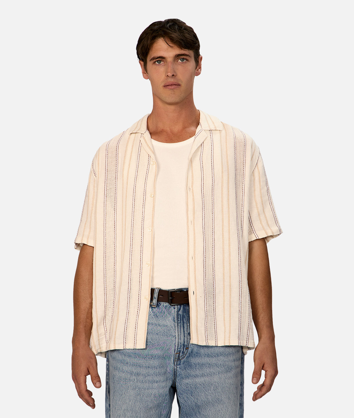 Lakeville Short Sleeve Shirt for Men - 100% Cotton Casual Button Down Shirt in Natural Color | Perfect for Summer Outings, Office Wear & Weekend Relaxation