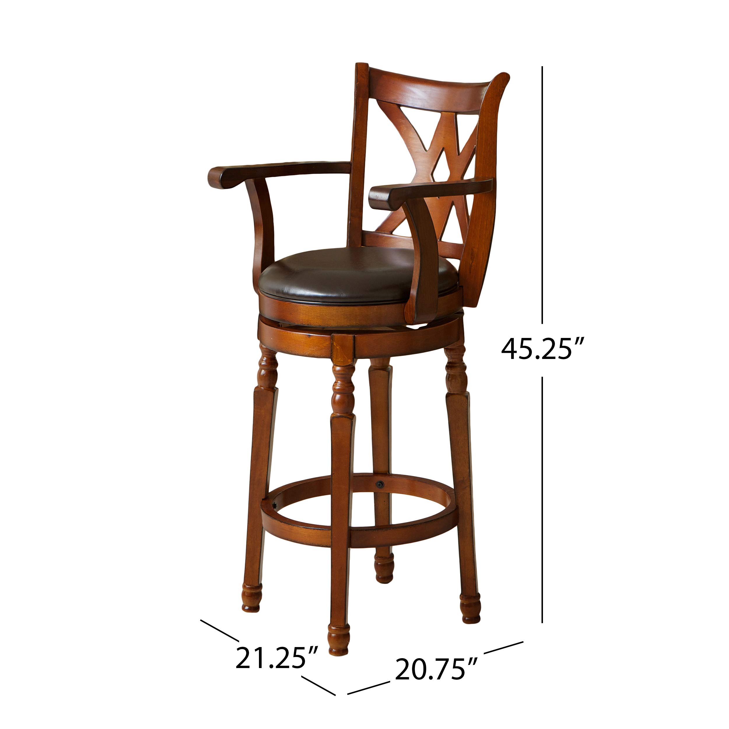 Christopher Knight Home Eclipse Armed Swivel Barstool - Chocolate Brown Bar Height Counter Stool for Kitchen Island, Breakfast Nook & Home Bar