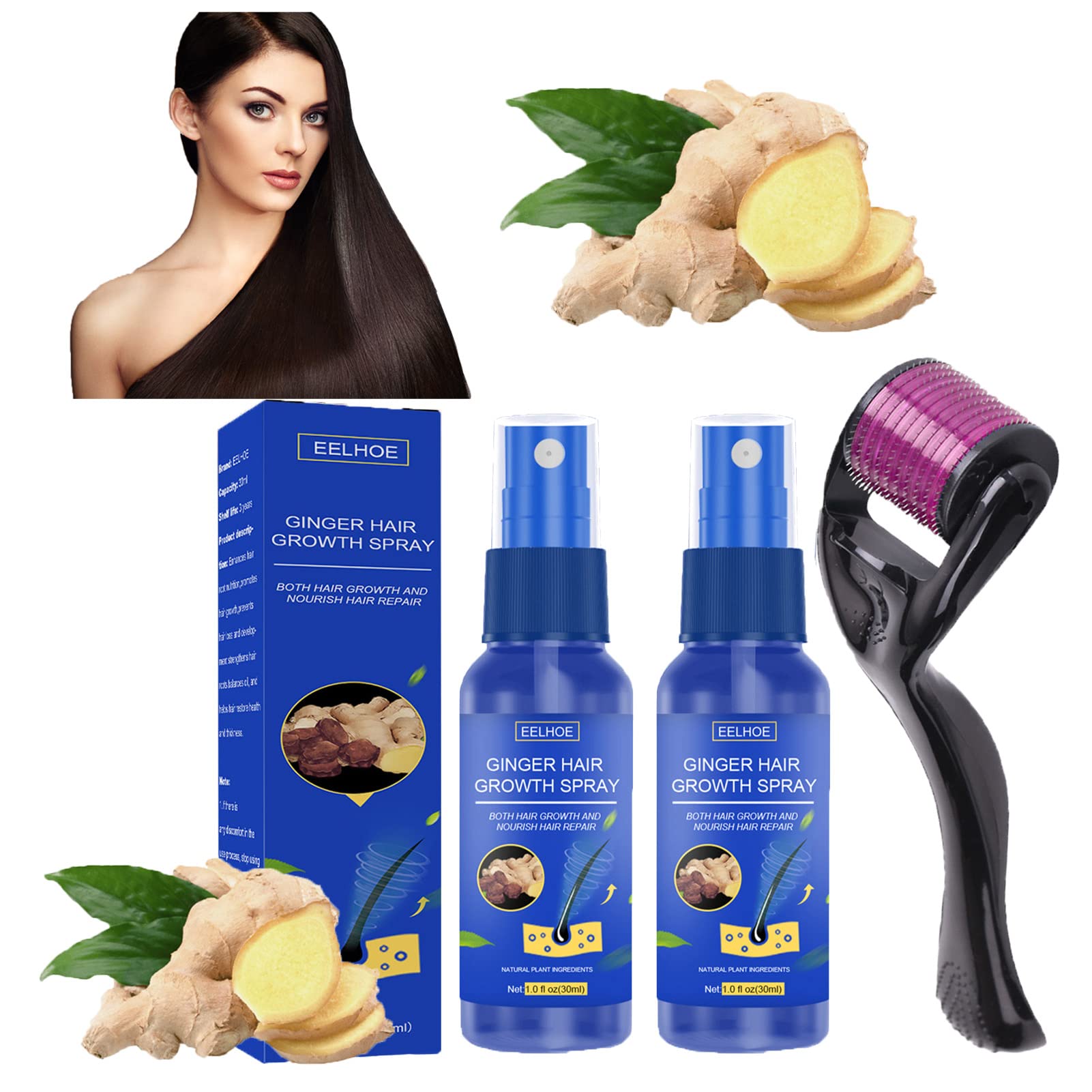 Gingro Anti-Hair Loss Serum Spray with Ginger Extract - Fast Hair Growth Treatment for Thinning Hair, Hair Regrowth & Scalp Care - Natural Essential Oil for Men & Women - Use for Daily Hair Care, Styling & Scalp Massage