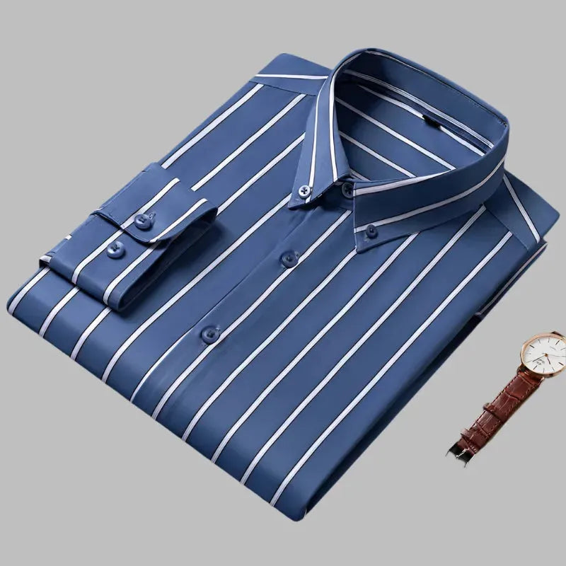 Men's Business Casual Wide Striped Shirt - Slim Fit Long Sleeve Button Down Dress Shirt for Office, Work & Formal Occasions