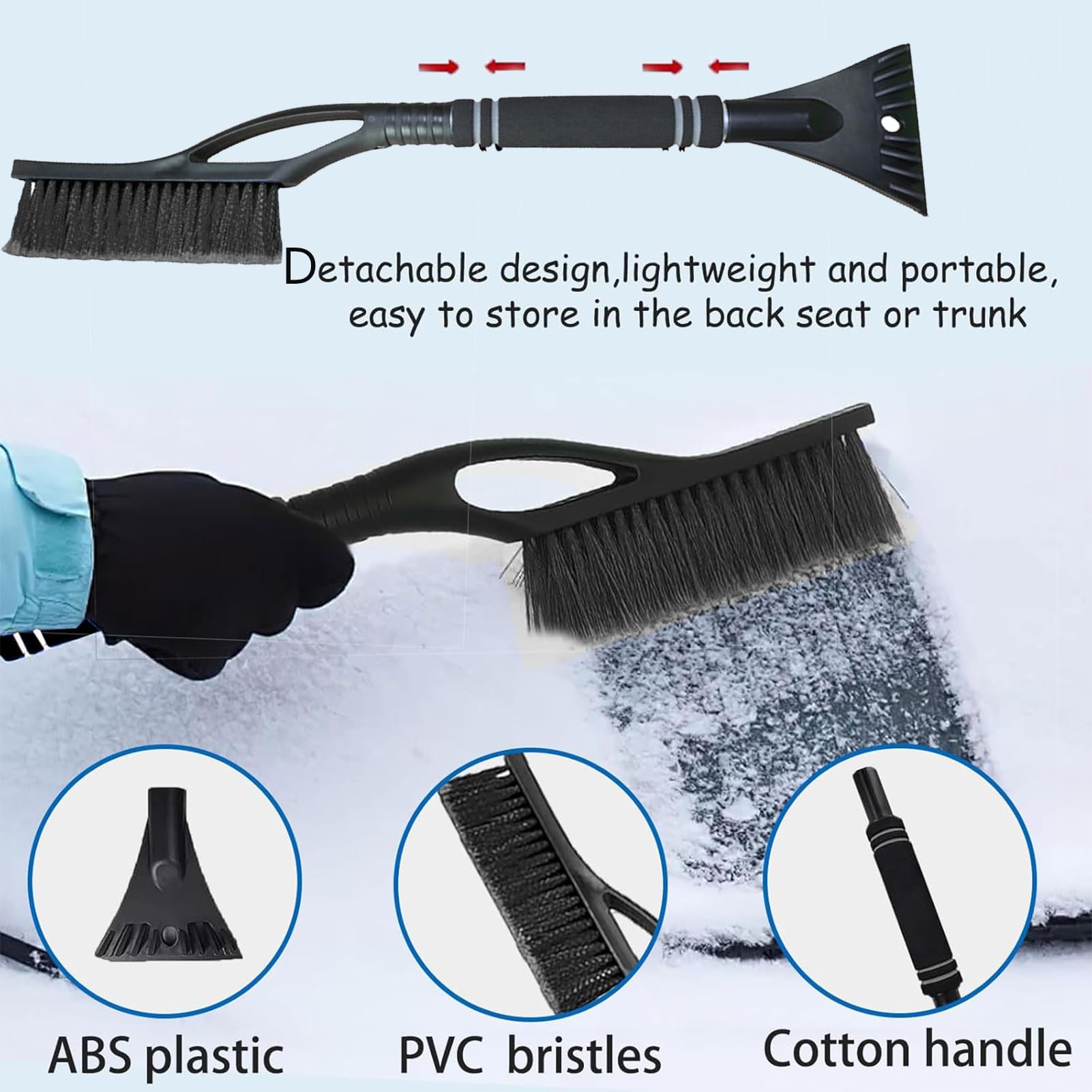 Huiyuenuo 2-in-1 Car Ice Scraper and Snow Brush with Broom - Heavy Duty Windshield Snow Removal Tool for Winter Car Cleaning (Perfect for Trucks, SUVs and Sedans)