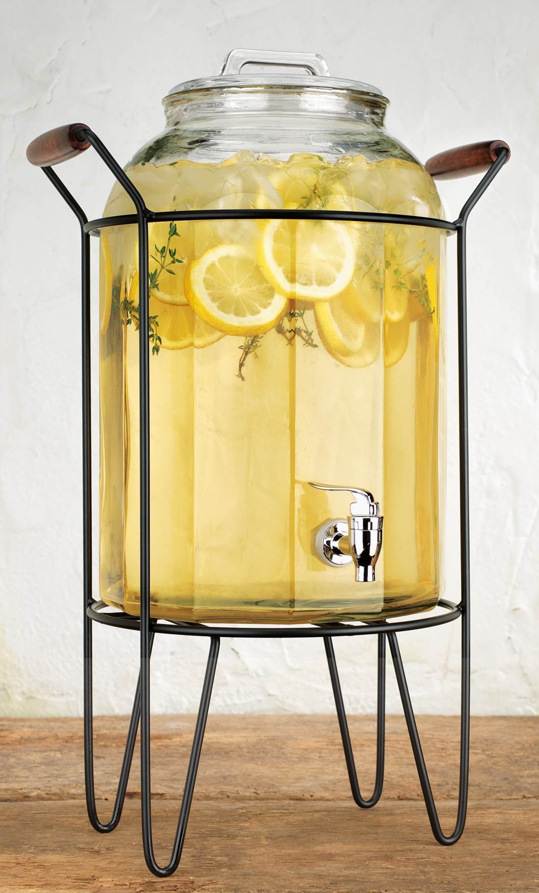 3 Gallon Retro Glass Beverage Dispenser with Metal Stand & Leak-Proof Spigot - Wide Mouth for Easy Filling - Perfect for Iced Tea, Lemonade, Party Drinks & Outdoor Events
