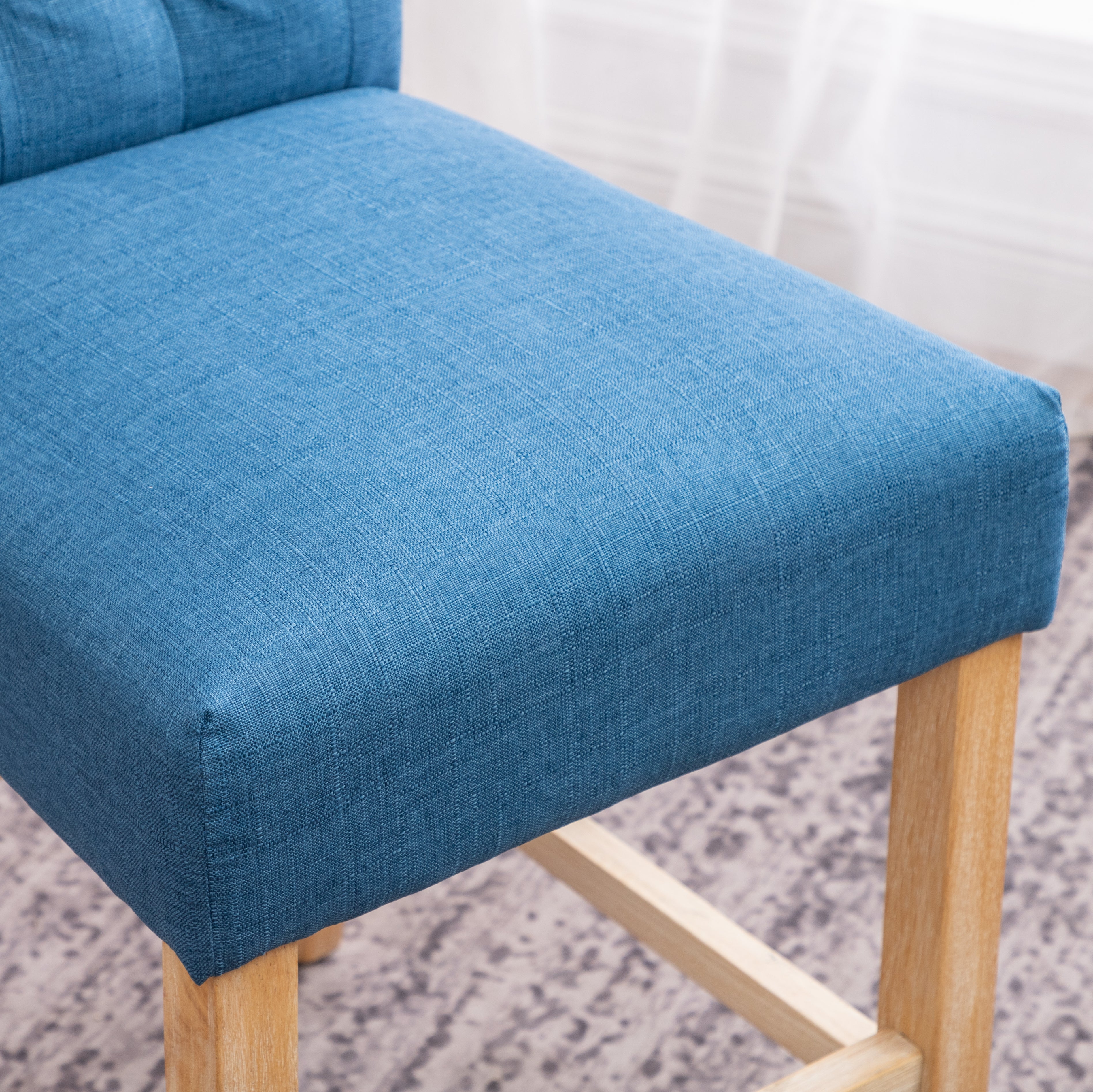 Roundhill Furniture Siena Counter Height Button Tufted Back Solid Wood Bar Stools, Blue, Set of 2 - Perfect for Kitchen Islands, Breakfast Nooks & Home Bars