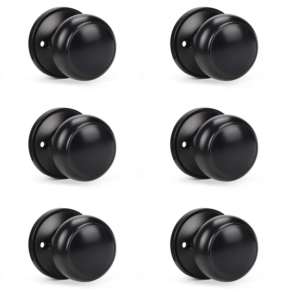 KNOBWELL 6 Pack Modern Dummy Door Knobs - Matte Black Closet & French Door Handles - Single Door Knob Set for Bedroom, Bathroom & Cabinet Doors | Durable & Stylish Home Hardware Upgrade