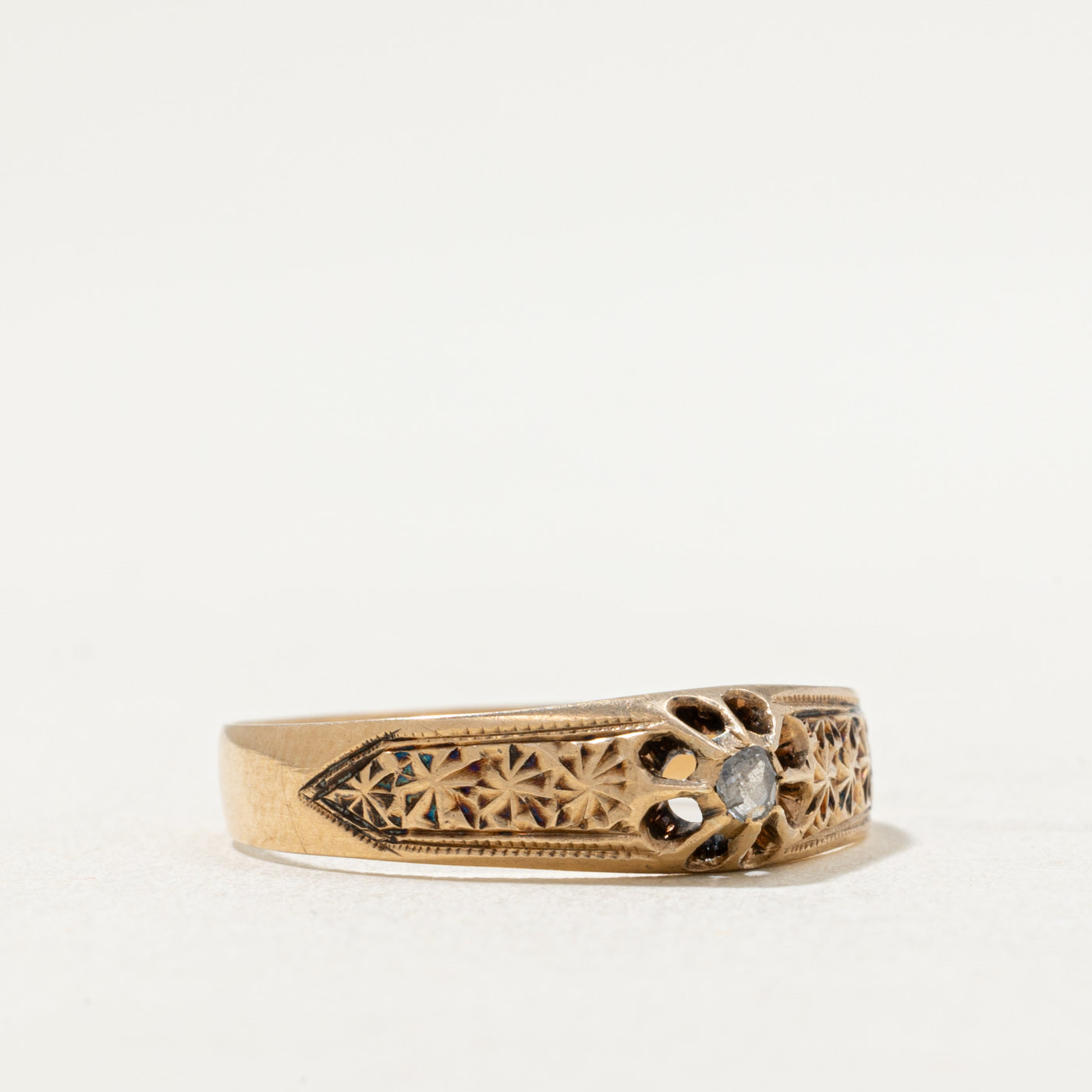 Antique Vienna Diamond Engraved Ring - 0.04ct Vintage Diamond Ring - Size 10.25 - Elegant Wedding Band, Anniversary Gift for Her, Perfect for Special Occasions & Romantic Dates