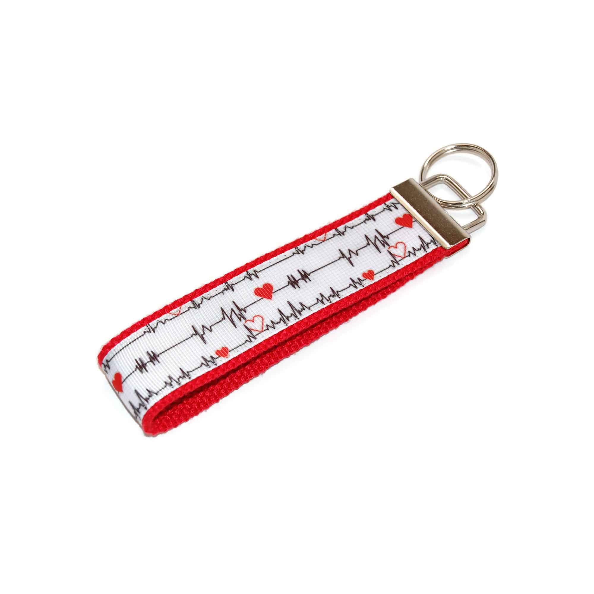 EKG Heart Medical Keychain - Red Ribbon Key Fob for Nurses, Doctors & Healthcare Workers - Perfect for Medical ID, Hospital Badge & Scrubs Accessories