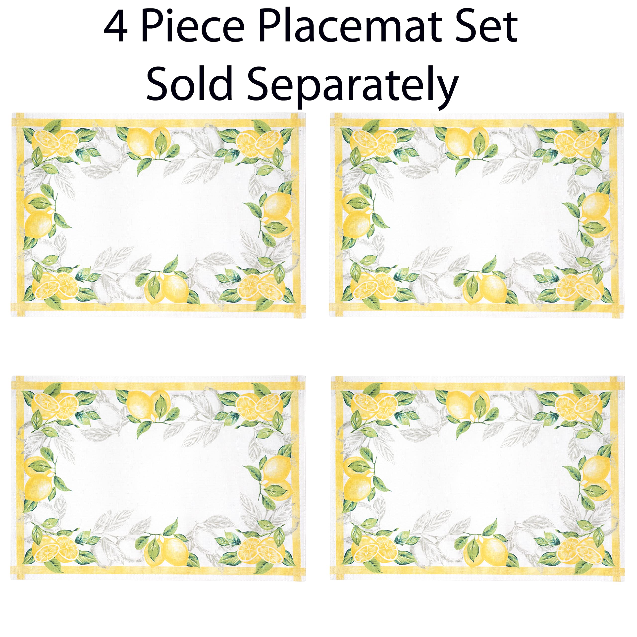 Newbridge Rectangle Fabric Placemats Set of 4 - Stain Resistant No-Iron Indoor/Outdoor Table Mats in Lemon Orchard Print with Fresh Lemon and Citrus Leaf Design - Perfect for Dining Tables, Kitchen Decor, and Outdoor Entertaining