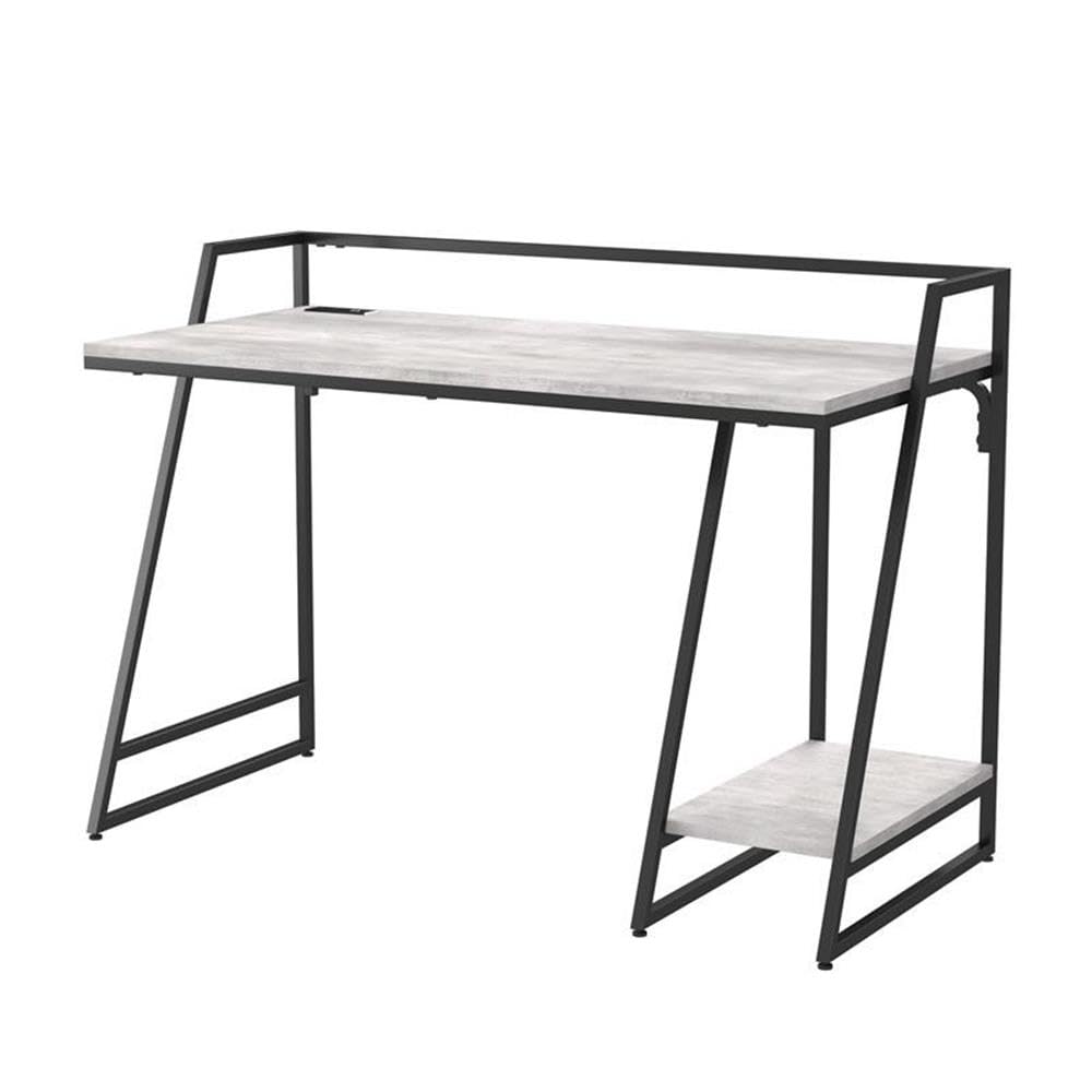 Furniture of America Sanue Metal Writing Desk with USB Port - Antique White Finish for Home Office, Study & Workspace