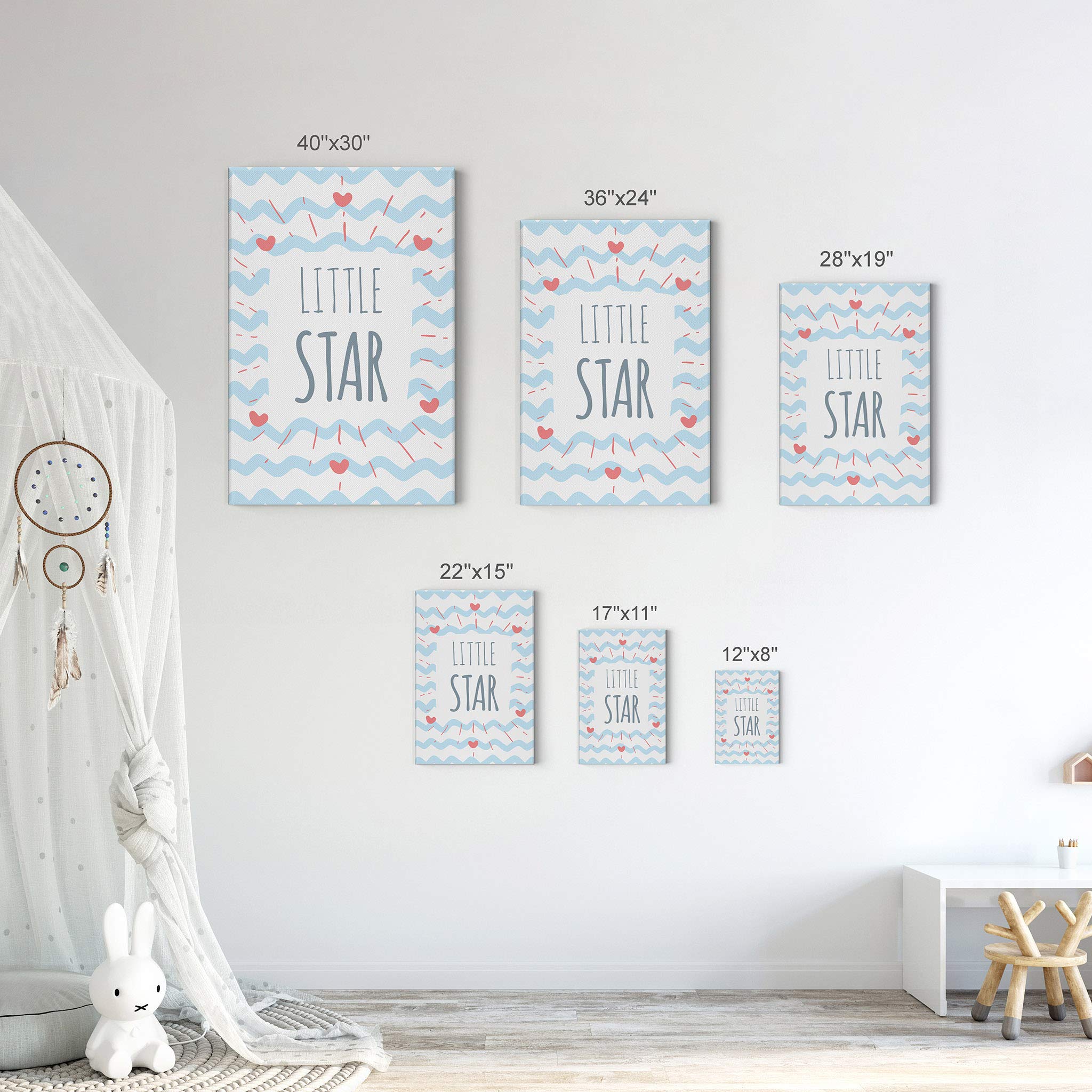 Little Star Lettering Blue and White Canvas Wall Art - Nursery Decor, Kids Room Decor, Baby Room Decor - Ready to Hang 12x8 Inch - Made in USA | Perfect for Nursery Walls, Children's Bedrooms & Playroom Decor