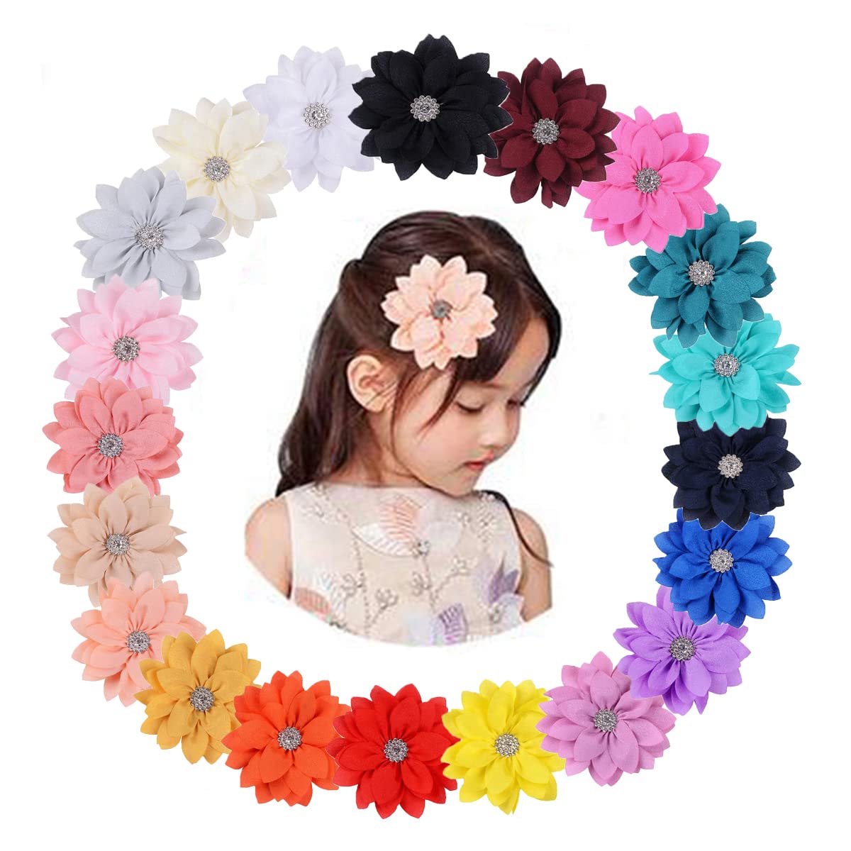 10Pcs Baby Girl Hair Bow Clips - Floral Barrettes with Grosgrain Satin Flowers for Infants, Toddlers & Kids - Multiple Colors - Perfect for Parties, Photos & Daily Outfits