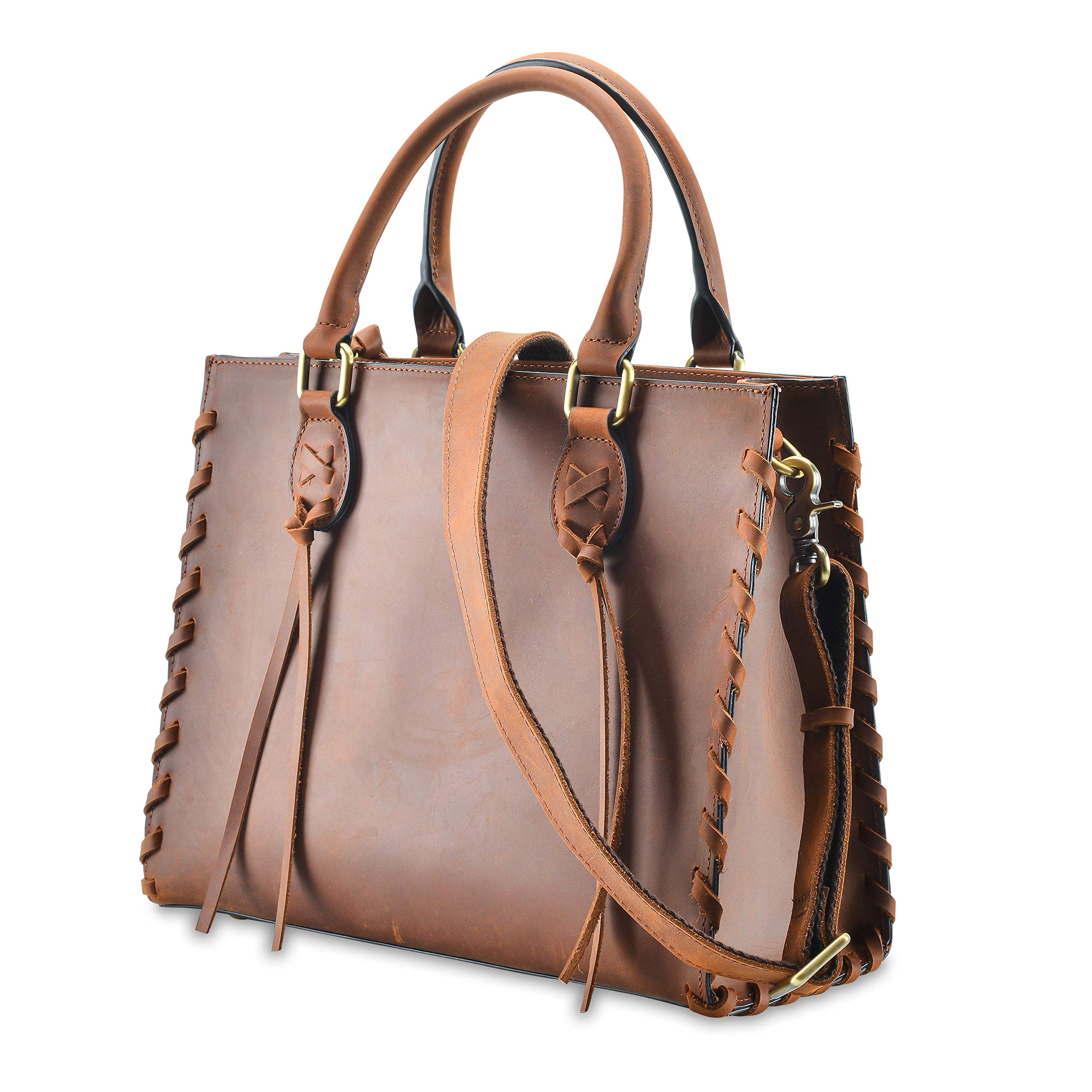 Concealed Carry Emma Satchel - Women's Shoulder Bag & Crossbody Purse with Removable Gun Holster - Distressed Brown Leather - Perfect for Everyday Carry, Travel & Self Defense