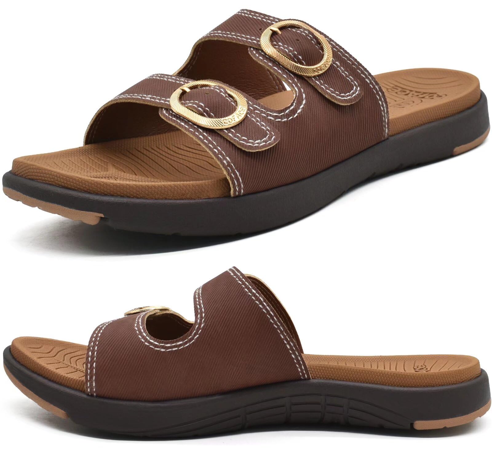 COFACE Women's Orthotic Slides - Comfortable Plantar Fasciitis Sandals with Arch Support, Soft Cushion & Adjustable Straps - Flat Slip-On Yoga Slippers for Home, Spa, and Post-Workout Recovery