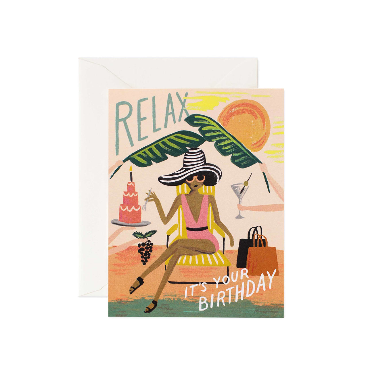 Rifle Paper Co Relax Birthday Greeting Card - Elegant Floral Design for Birthdays, Parties & Special Occasions
