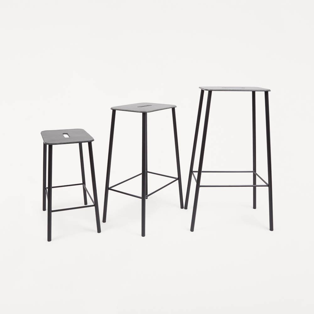 FRAMA Adam Stool - Modern Black/Anthracite Leather Bar Stool 25.6