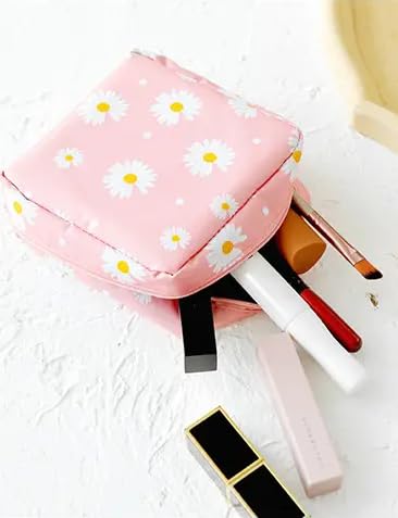 Trendy Portable Mini Sanitary Napkin Pouch - Waterproof Zippered Travel Organizer for Nursing Pads, Cosmetics & Jewelry - Perfect for Women & Girls (Daisy, Purple, Peach) - Ideal for Travel, Gym & Daily Essentials Storage