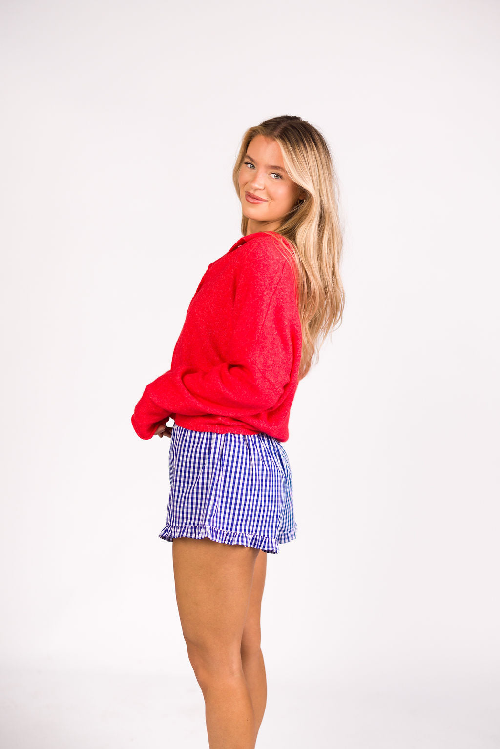 Georgia Gingham Ruffle Hem Shorts - Blue Summer Casual Shorts for Women | Perfect for Beach, Picnic & Vacation Outfits