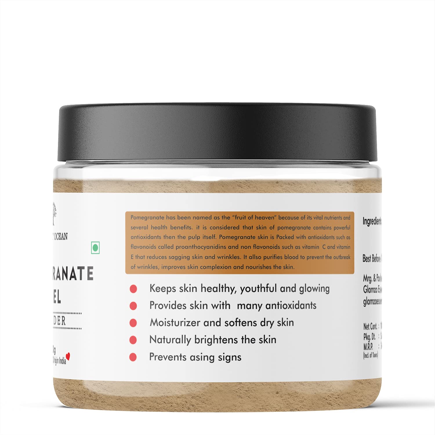 Forest Ocean 100% Pure Natural Pomegranate Peel Powder (Anar Powder) - 100g | Skin Brightening, Acne Treatment, Wrinkle Reduction & Hair Care | For DIY Face Masks, Hair Growth Serums & Natural Beauty Remedies
