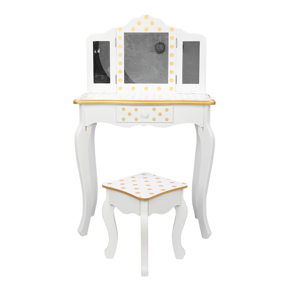Princess Dressing Table for Girls - Kids Vanity Set with Mirror & Storage Drawers, Adjustable Children's Table and Chair - Perfect for Bedroom Play, Birthday Gifts & Pretend Makeup Playtime