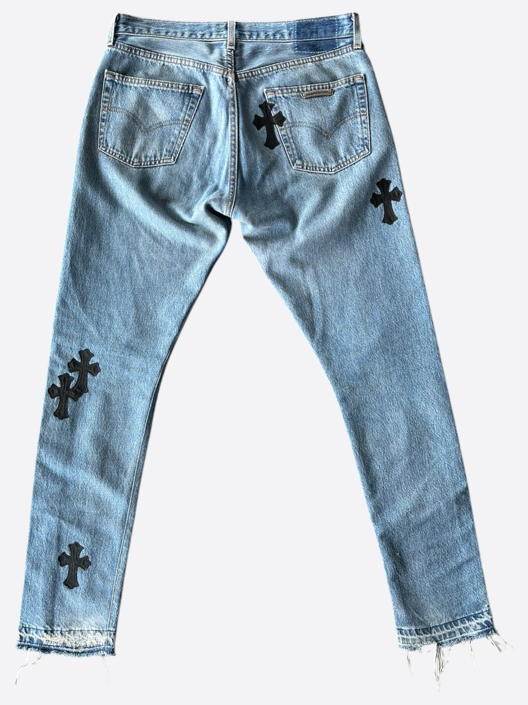 Chrome Hearts x Levi's Blue & Black Cross Patch Denim Jeans for Men - Stylish Vintage Streetwear for Casual Outfits and Night Out