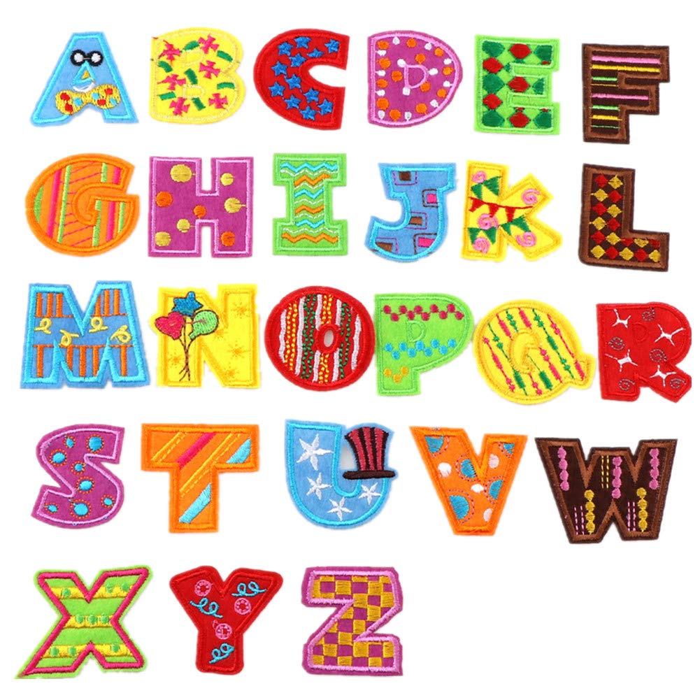 26pcs A-Z Alphabet Iron On Patches - DIY Animal Shaped Sew On Appliques for Jeans, Jackets & Backpacks | Fun Letter Patches for Kids Clothing, School Uniforms & DIY Crafts (Style 8)