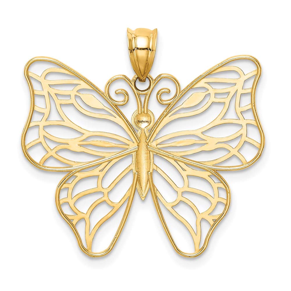 14k Yellow or White Gold Large Open Butterfly Pendant - 30mm Black Bow Design for Elegant Jewelry Gifts & Special Occasions