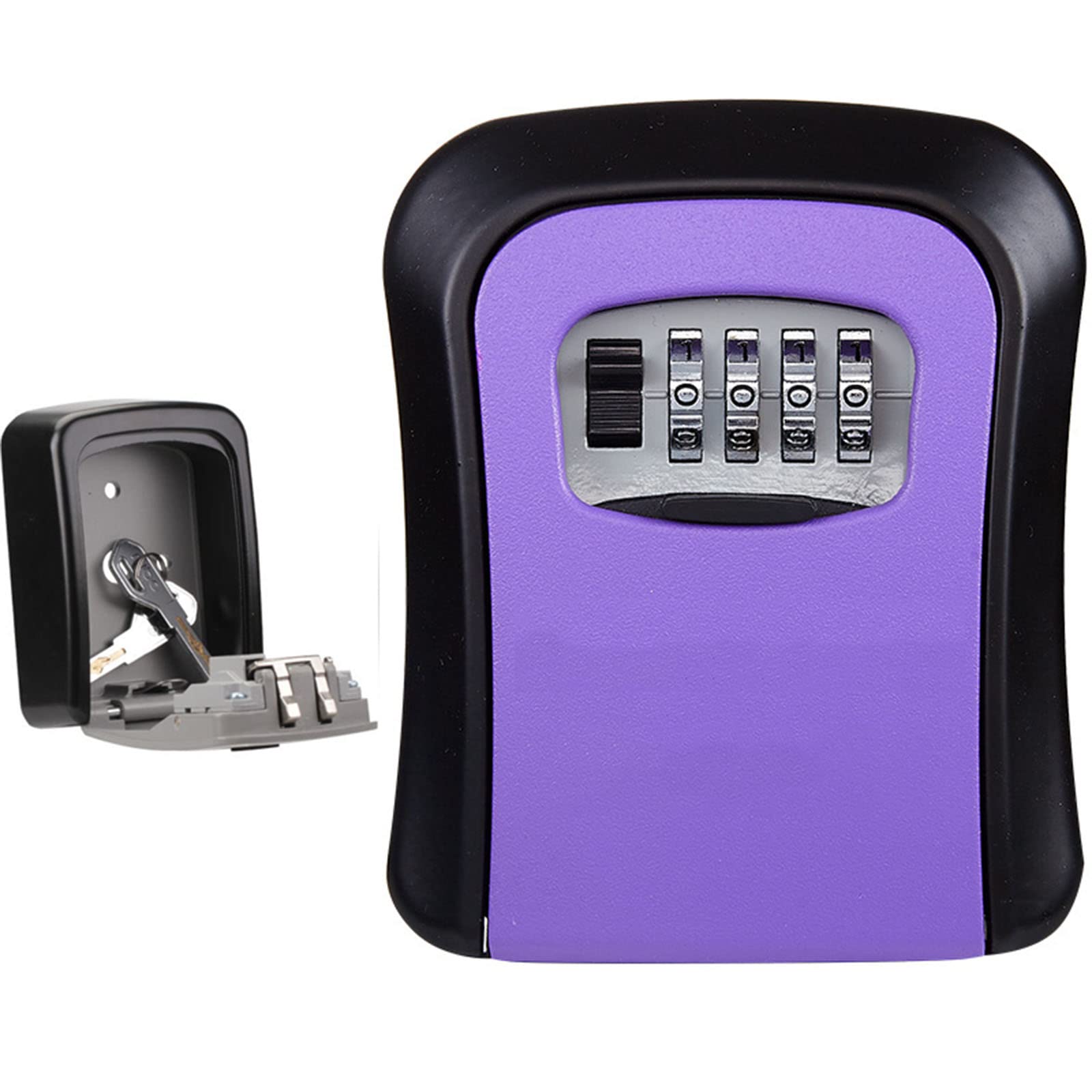 4 Digit Combination Key Lock Box - Waterproof Wall Mounted Key Safe with Resettable Code (5 Keys Capacity) | Secure Key Storage for Home, Office, Vacation Rental & Airbnb | Indoor & Outdoor Use (Purple)