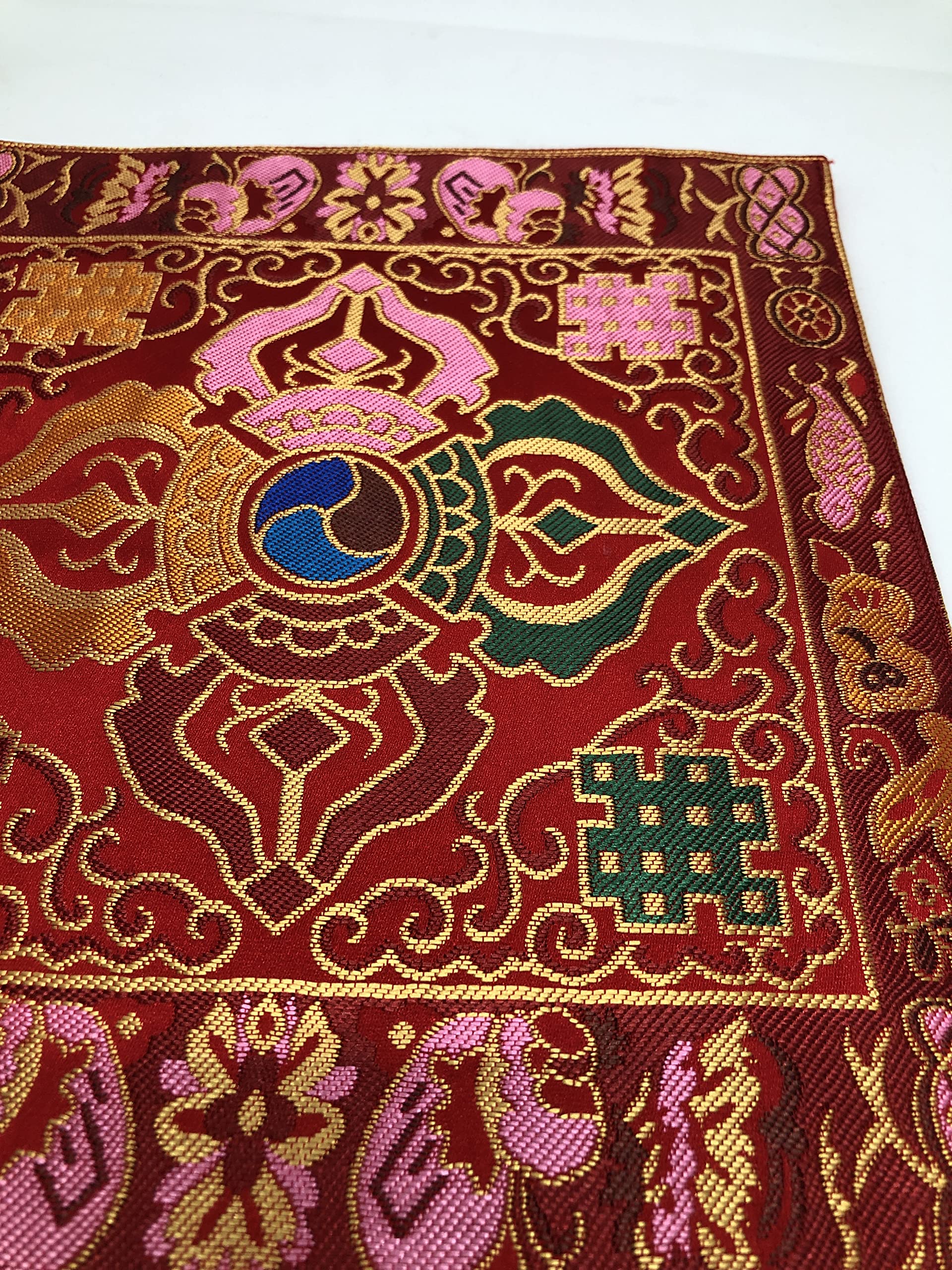 Tibetan Buddhist Red Double Dorje Silk Brocade Altar Cloth - Sacred Table Cover for Meditation, Shrine Decor & Spiritual Ceremonies