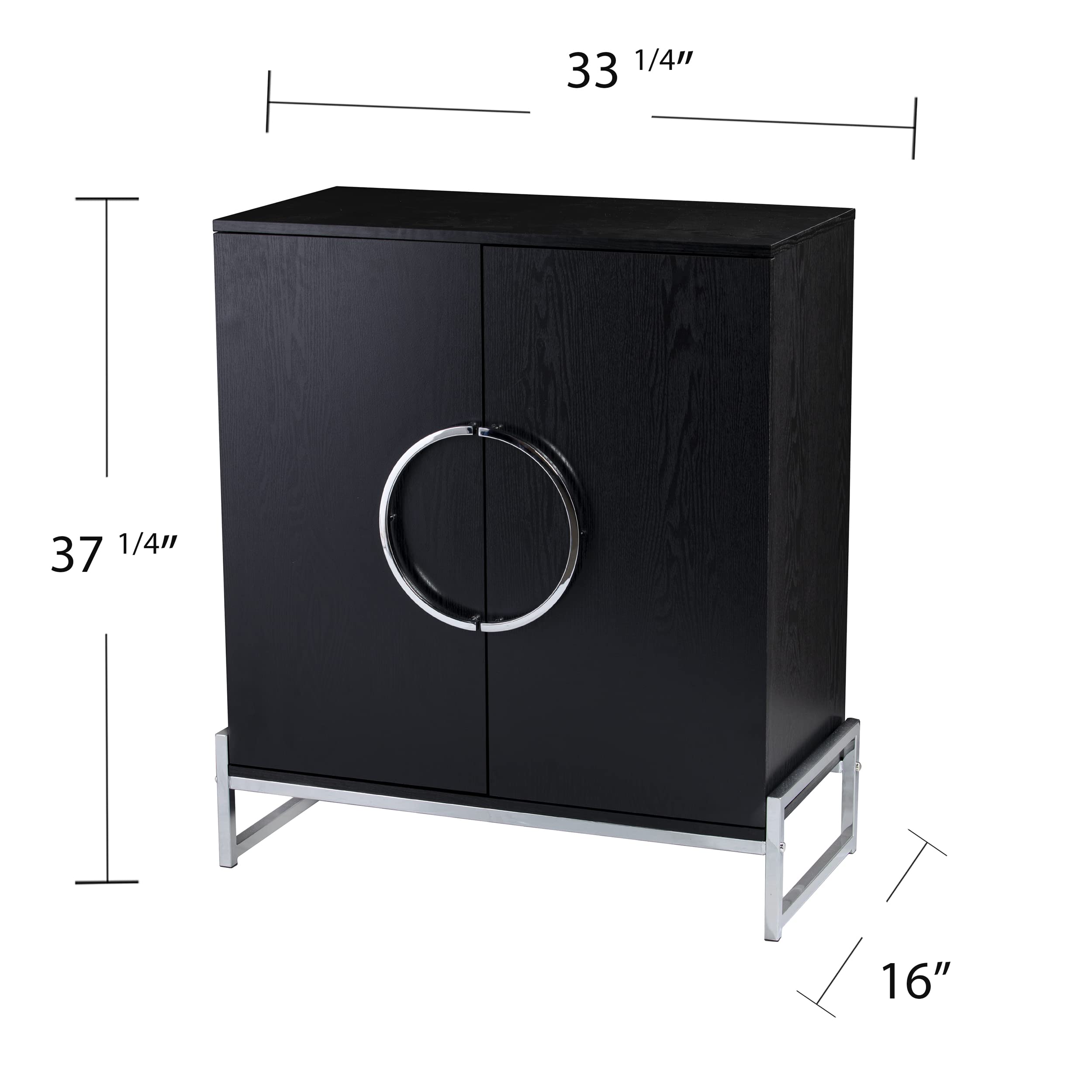 SEI Furniture Pierton Double-Door Bar Cabinet with Glass Shelves - Modern Black Liquor Storage for Home Bar, Dining Room or Office - Perfect for Entertaining Guests & Organizing Wine Bottles