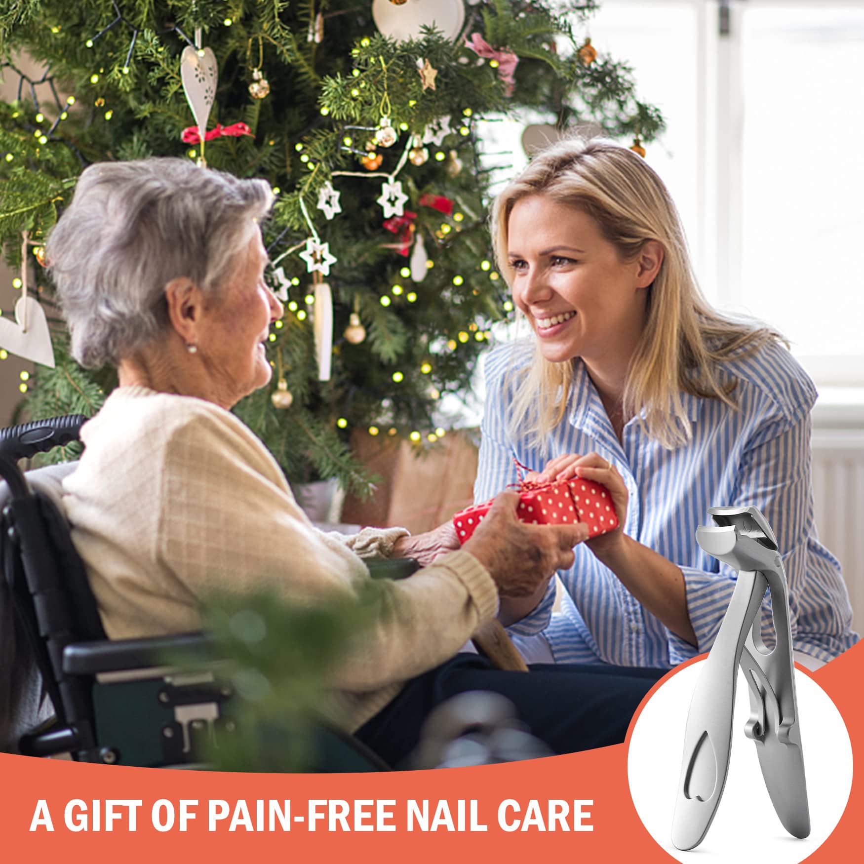 BEZOX Professional Toenail Clippers for Thick Nails - Ergonomic Angled Head Nail Clipper for Seniors & Adults with Catcher - Silver | Perfect for Elderly Foot Care & Diabetic Nail Trimming