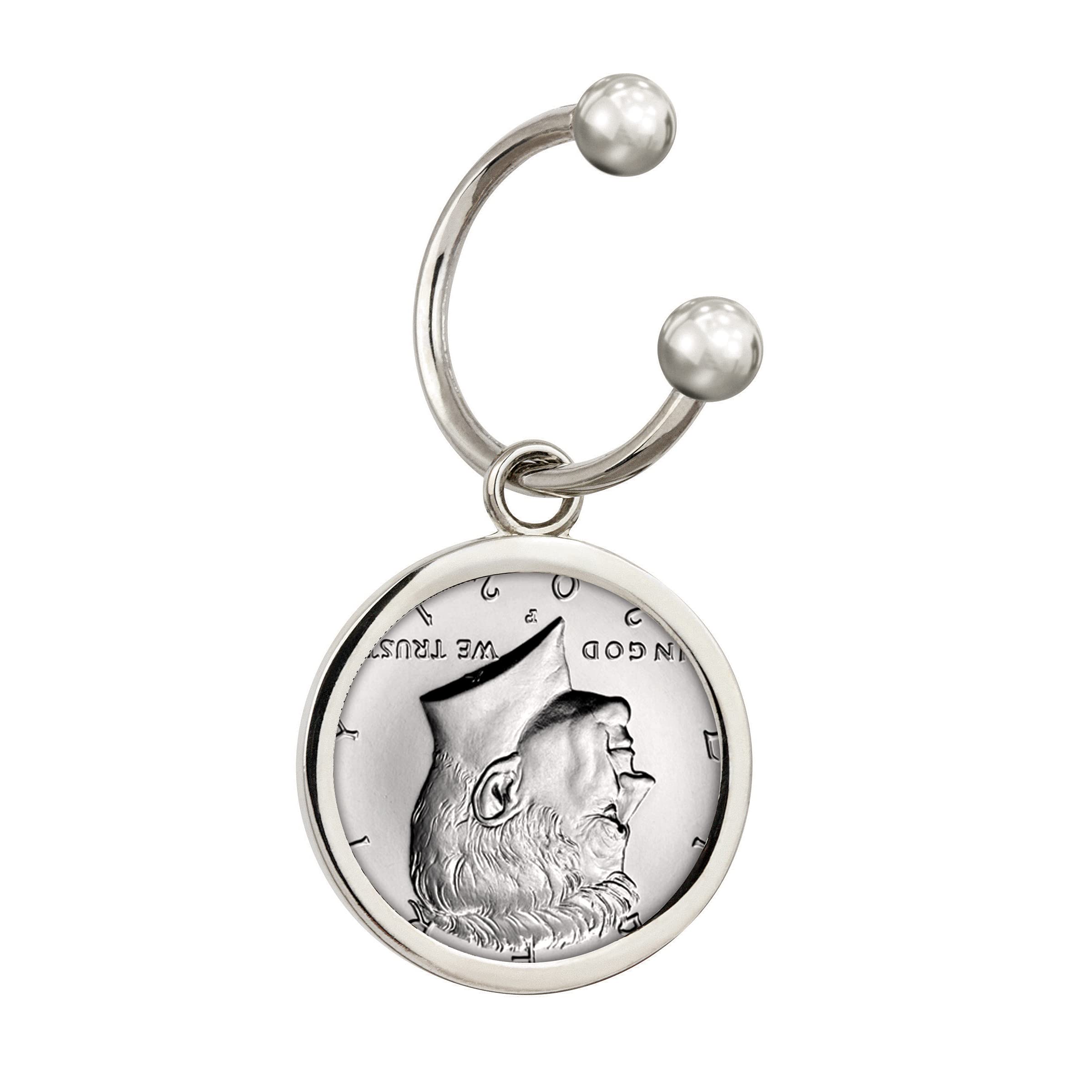 Authentic Colorized JFK Half Dollar Coin Keychain - Santa Silvertone Holiday Gift with Ball Closure & COA - Perfect for Christmas Stocking Stuffers & Collectors