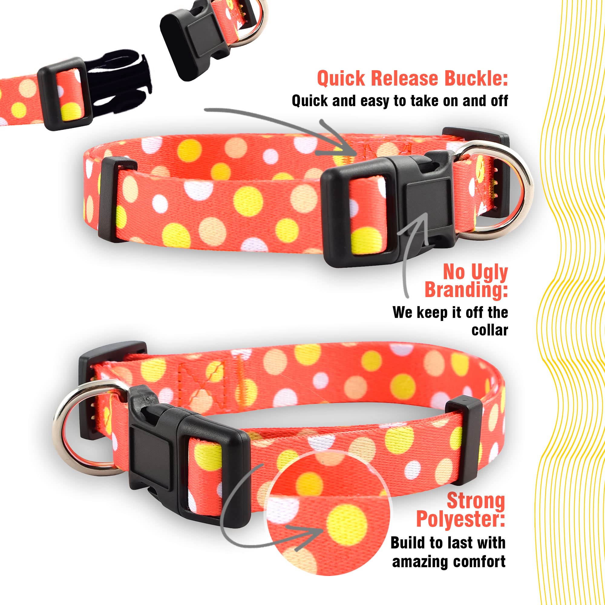 Native Pup Polka Dot Dog Collar - Adjustable Pet Collar for Small Medium Large Dogs - Cute Fabric Collar for Puppies & Adult Dogs - Perfect for Daily Walks, Training & Fashion Accessories