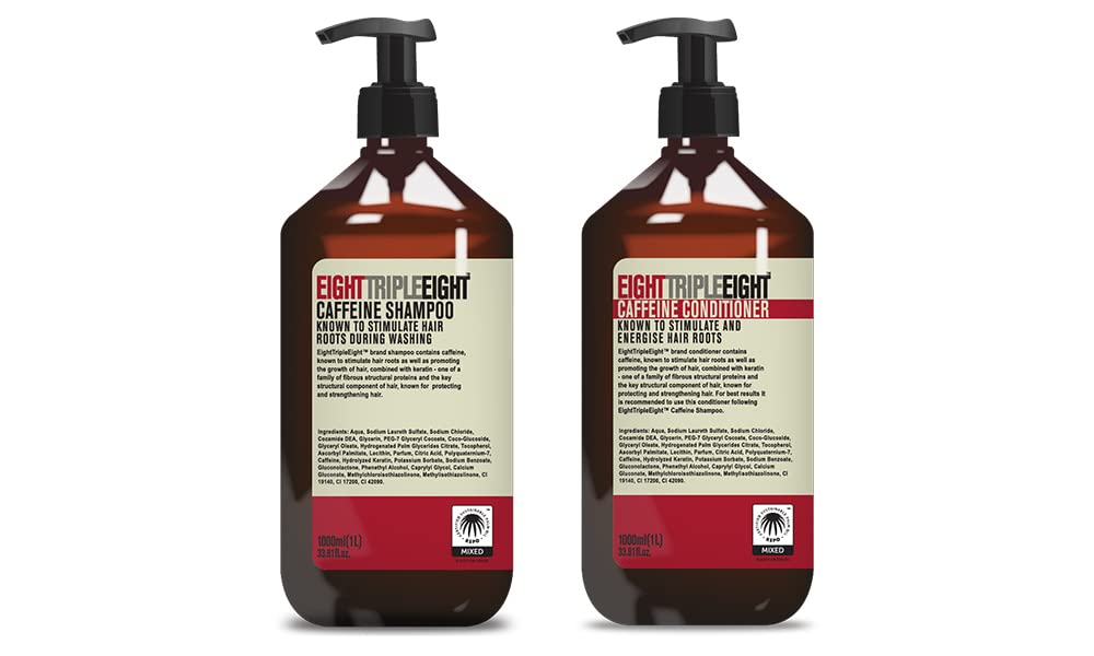 888 Pack of 1 Caffeine Shampoo + 1 Caffeine Conditioner with Keratin - Hair Growth Treatment for Men & Women - Reduces Hair Loss - Perfect for Thinning Hair & Scalp Care - Daily Use for Healthier Hair