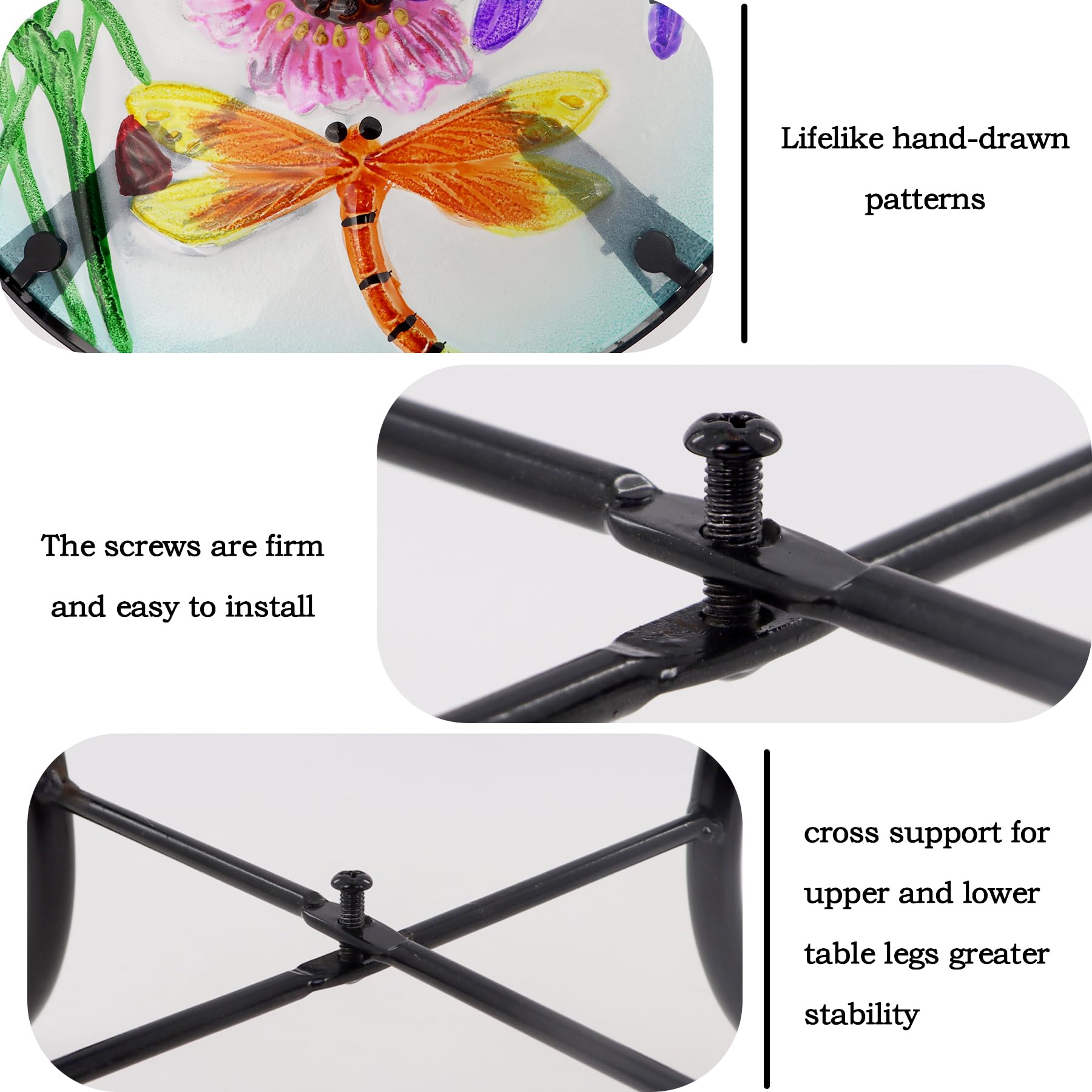 Dragonfly Patio Side Table - Small Outdoor End Table with Metal Frame & Glass Top for Porch, Garden, Yard, Pool - Perfect for Drinks, Plants & Decor