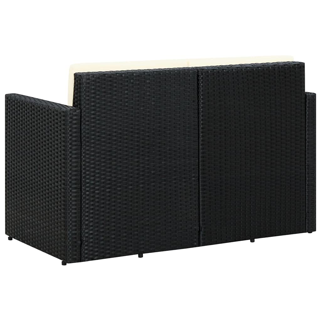 2 Seater Outdoor Patio Sofa Set with Cushions & Coffee Table - Black Poly Rattan Wicker Garden Furniture for Yard, Backyard, Poolside or Balcony Relaxation