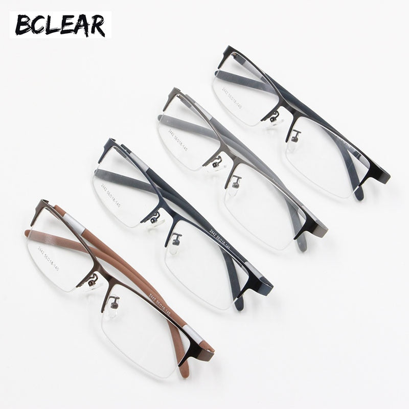 Bclear Men's Alloy Square Semi-Rimless Eyeglasses B2442 - Stylish Lightweight Metal Frame Glasses for Work, Reading & Everyday Wear