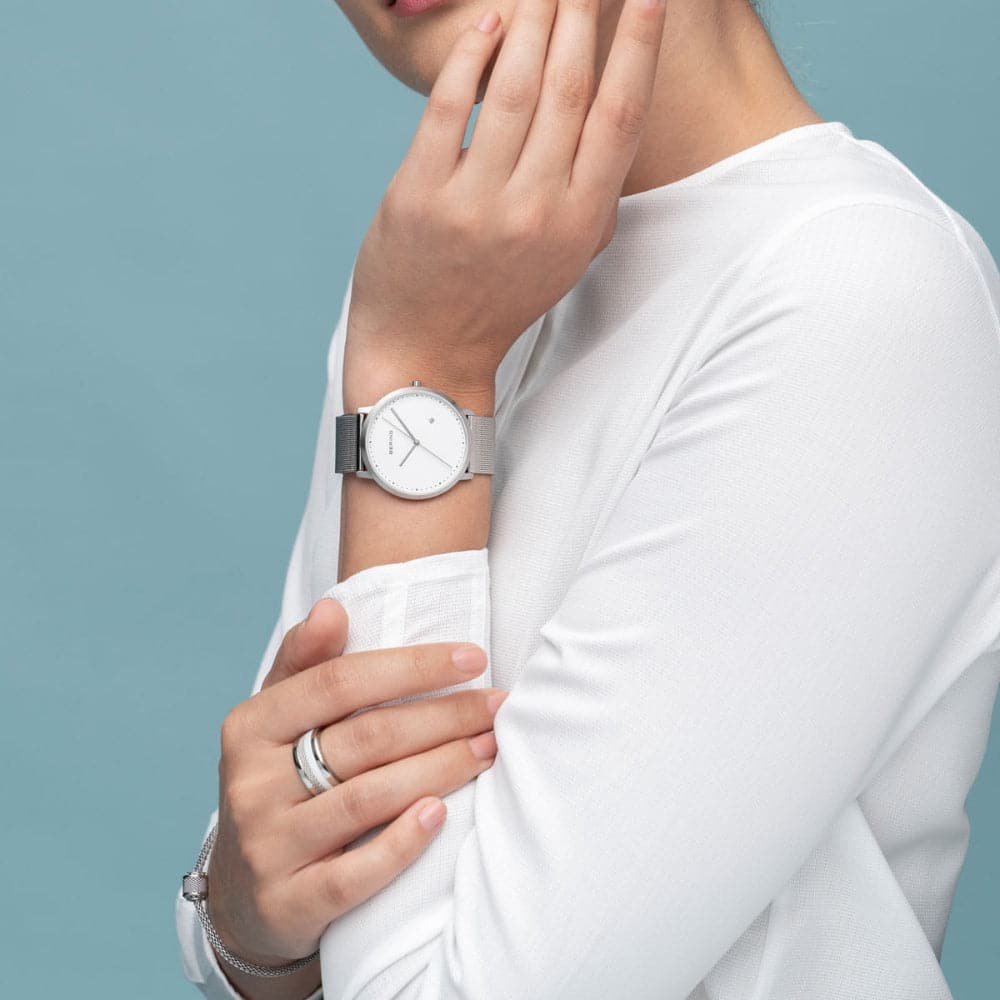 Bering White Dial Brushed Silver Milanese Strap Unisex Watch 11139 004 - Premium Scandinavian Design for Men & Women - Perfect for Business, Casual & Everyday Wear