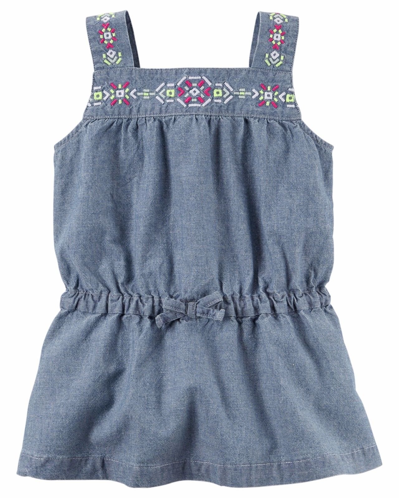 Carters Girl's Blue Embroidered Chambray Sleeveless Tunic Dress (2T) - Perfect for Summer Playdates & Casual Outings