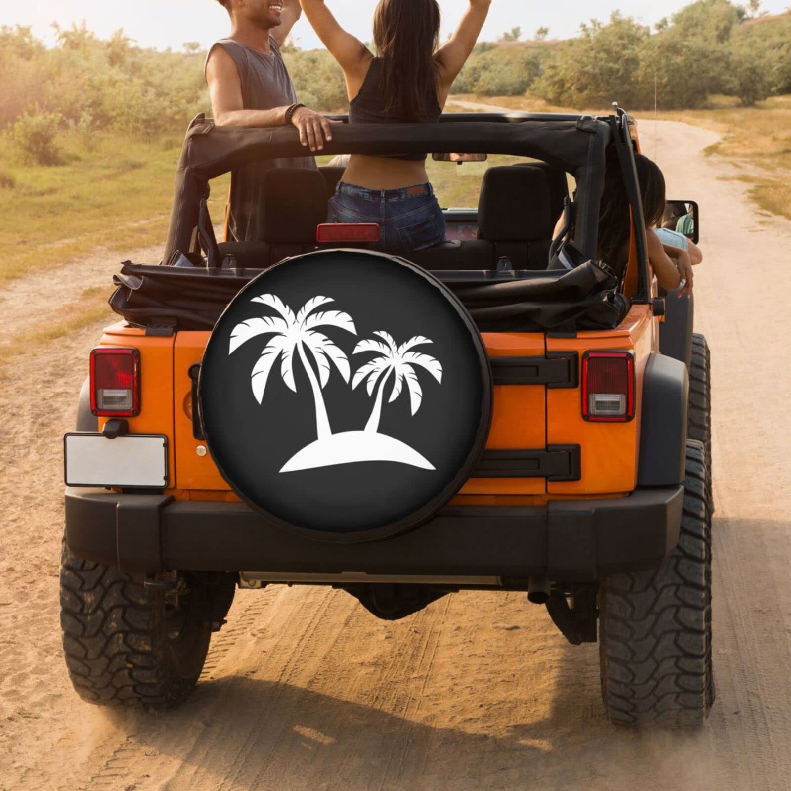 17 Inch Spare Tire Cover - Dust-Proof Wheel Protector for Trailers, RVs & SUVs | Tropical Palm Tree Island Design | Perfect for Road Trips & Outdoor Adventures