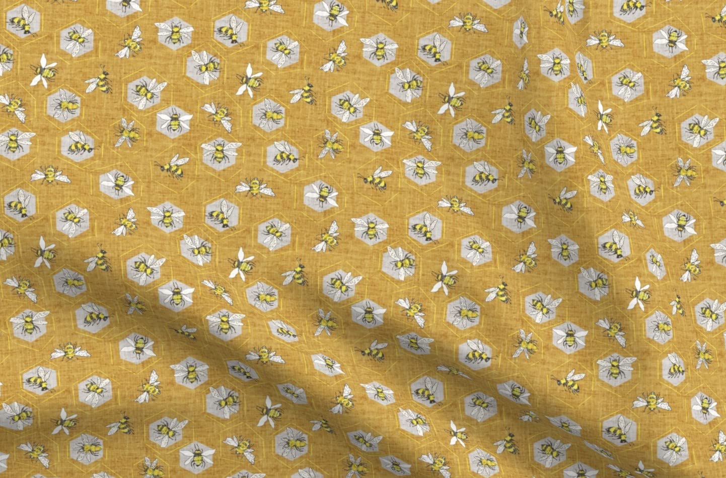 Ditsy Bee Gold Yellow Printed Velvet Fabric - Spring Summer Upholstery & Home Decor Material - Fat Quarter for DIY Crafts, Curtains, Pillows, and Apparel