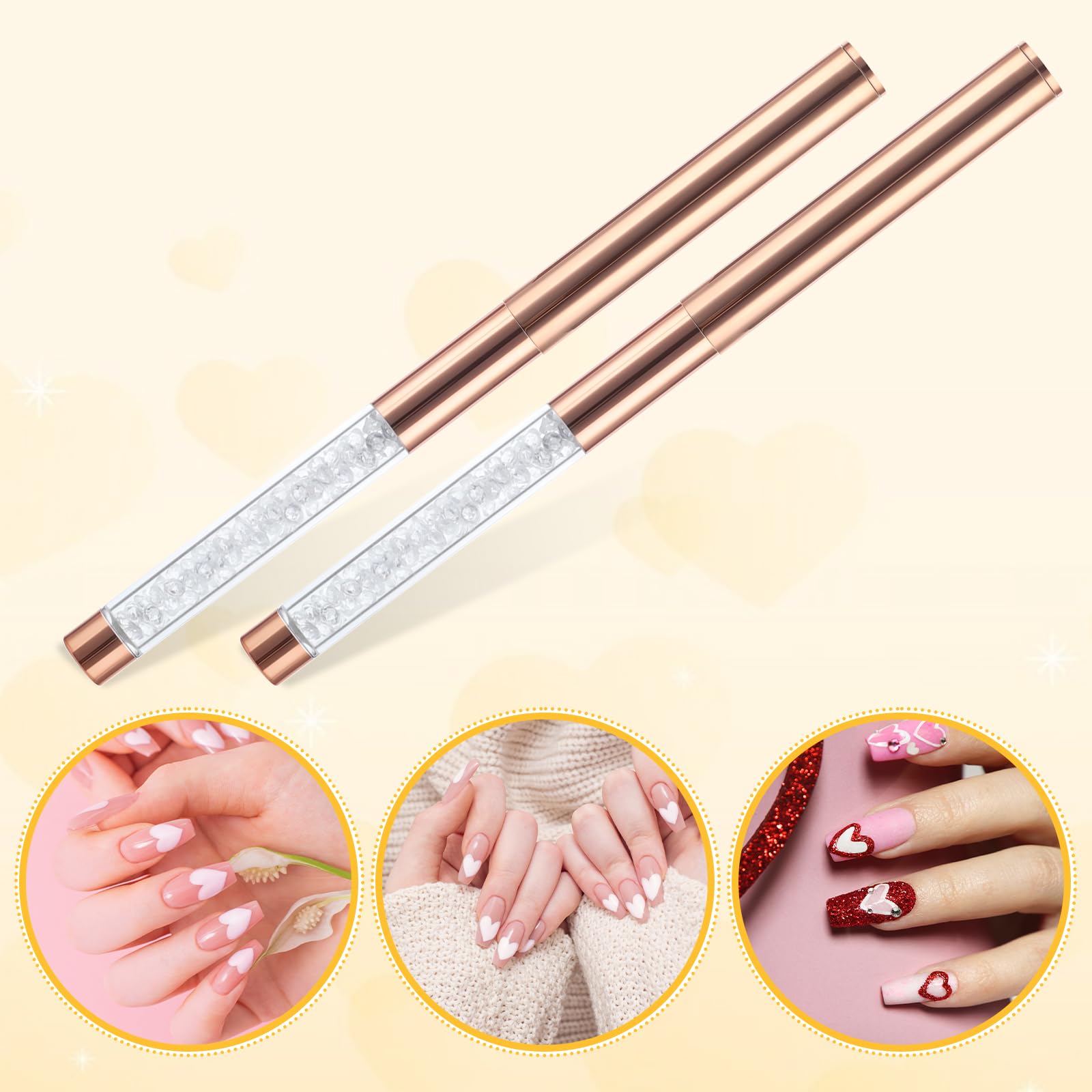 2 Pcs Professional Oval Nail Art Brushes - Rhinestone Handle Gel Nail Polish Brushes for Builder Gel, French Nail Design & Manicure | Perfect for DIY Nail Art, Salon & Home Use