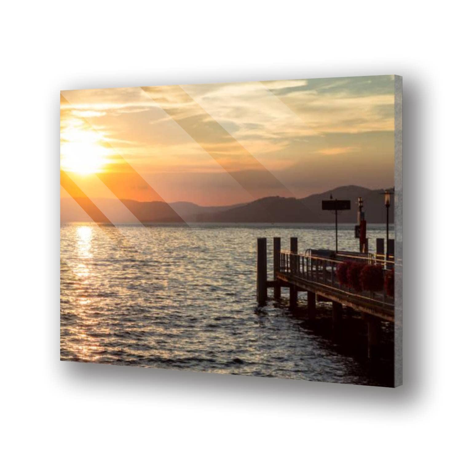 Switzerland Geneva Lake Sunset Acrylic Glass Wall Art - Modern Floating Picture Print for Living Room, Bedroom & Office Decor | Scenic Lake View Home Accent
